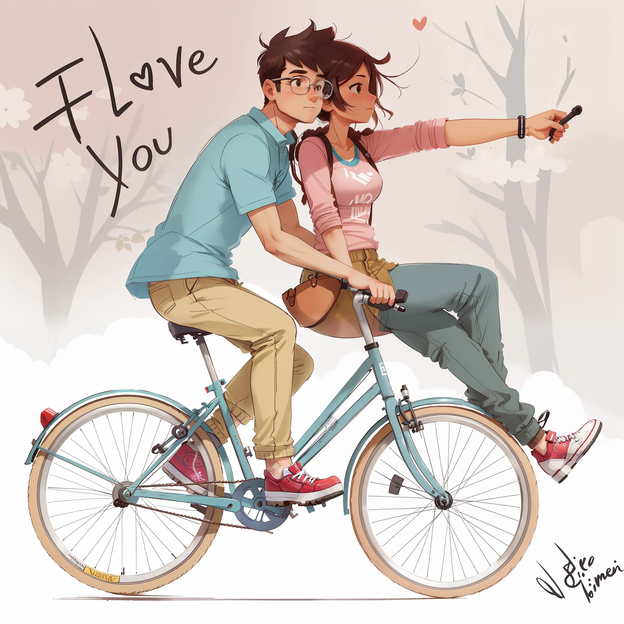 desenho animado de um homem e uma mulher andando de bicicleta