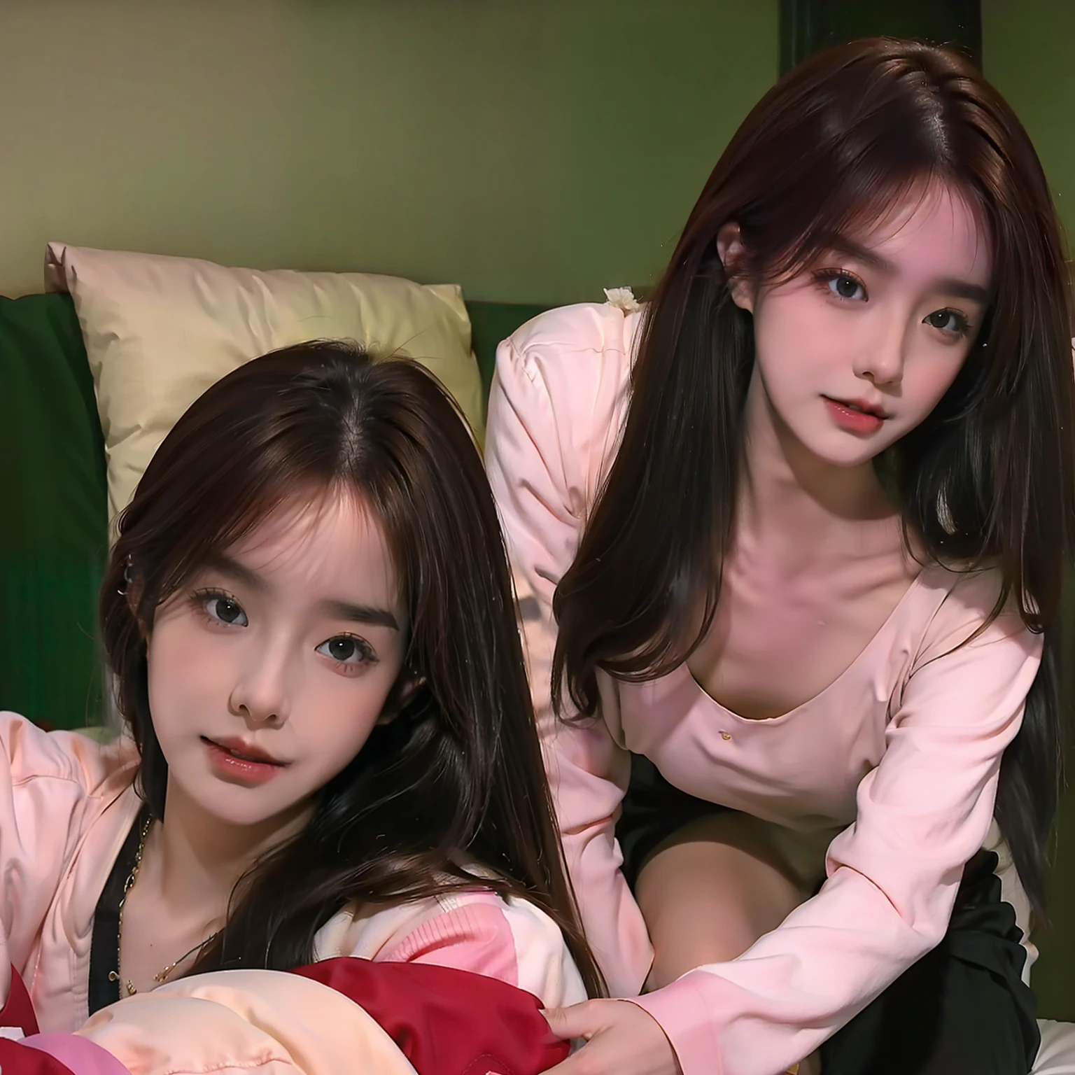 ((Top Quality, 8k, Masterpiece: 1.3)), Beauty, 1 Girl, Big: 1.3, Slender Abs: 1.1, Dark Brown Hair, (Lying in Bed, Open Legs: 1.2), Ultra Detailed Face, Highly Detailed Lips, Detailed Eyes, Double Eyelids, Twosome