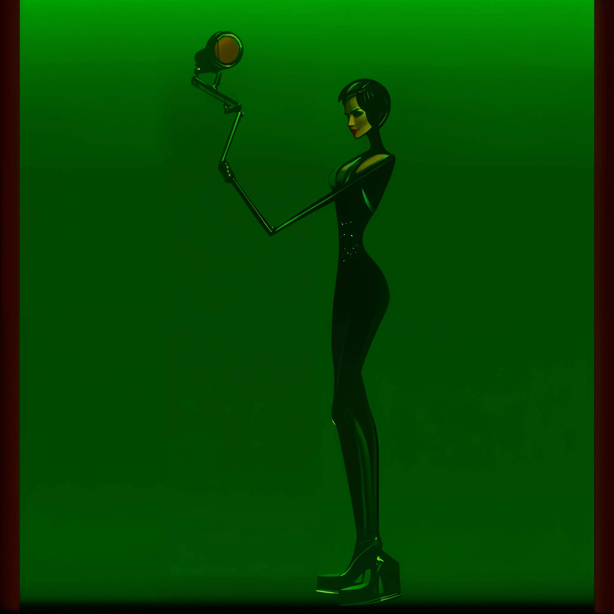 "Album cover of a woman with elegant robot arm in a sophisticated and elegant environment of a country club, intitulado 'comic', with a plasticized texture and a retro aesthetic from 2002."