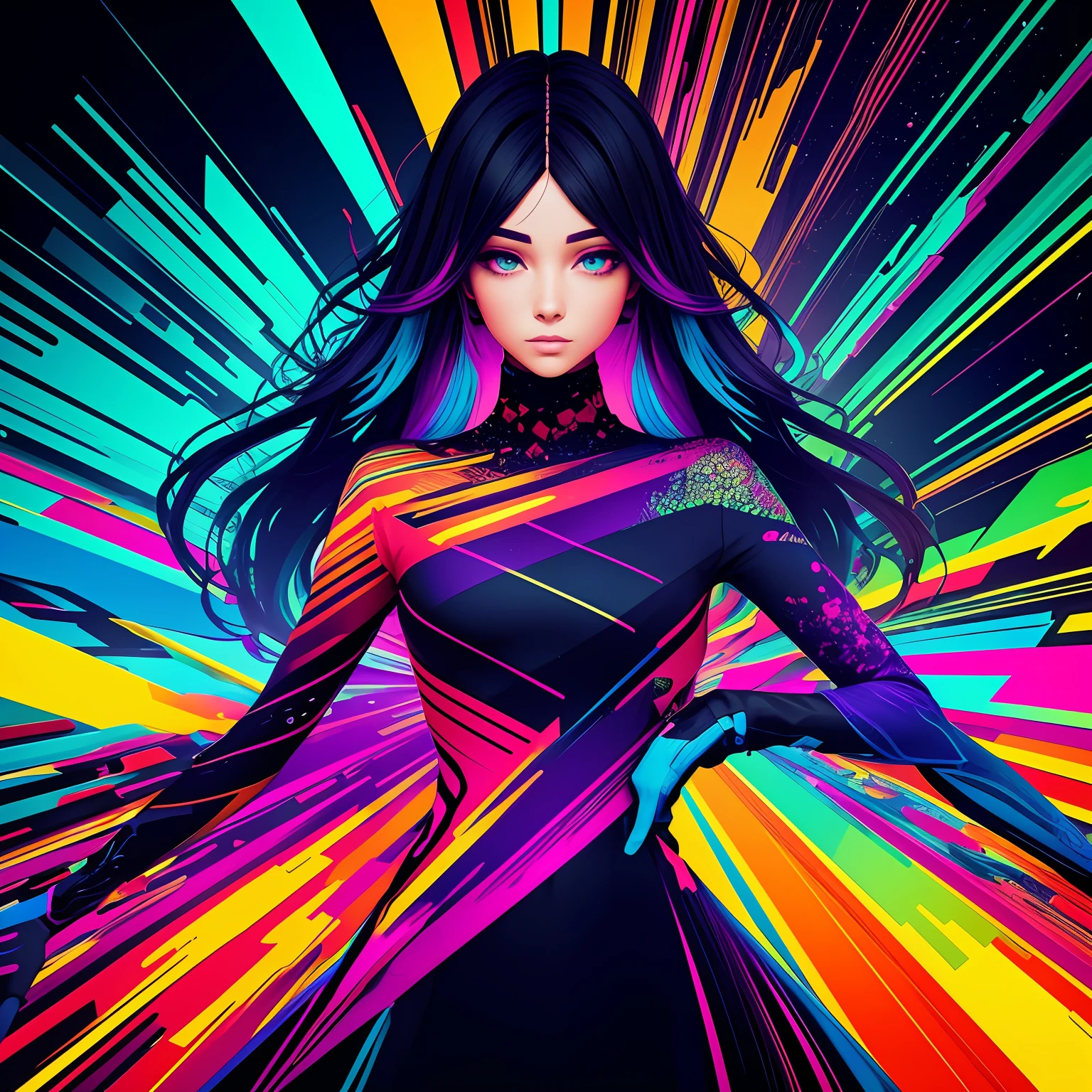 Create a stunning glitch art masterpiece with vibrant colors and dynamic visuals, incorporating digital distortions and unexpected elements for a visually striking result. --auto
