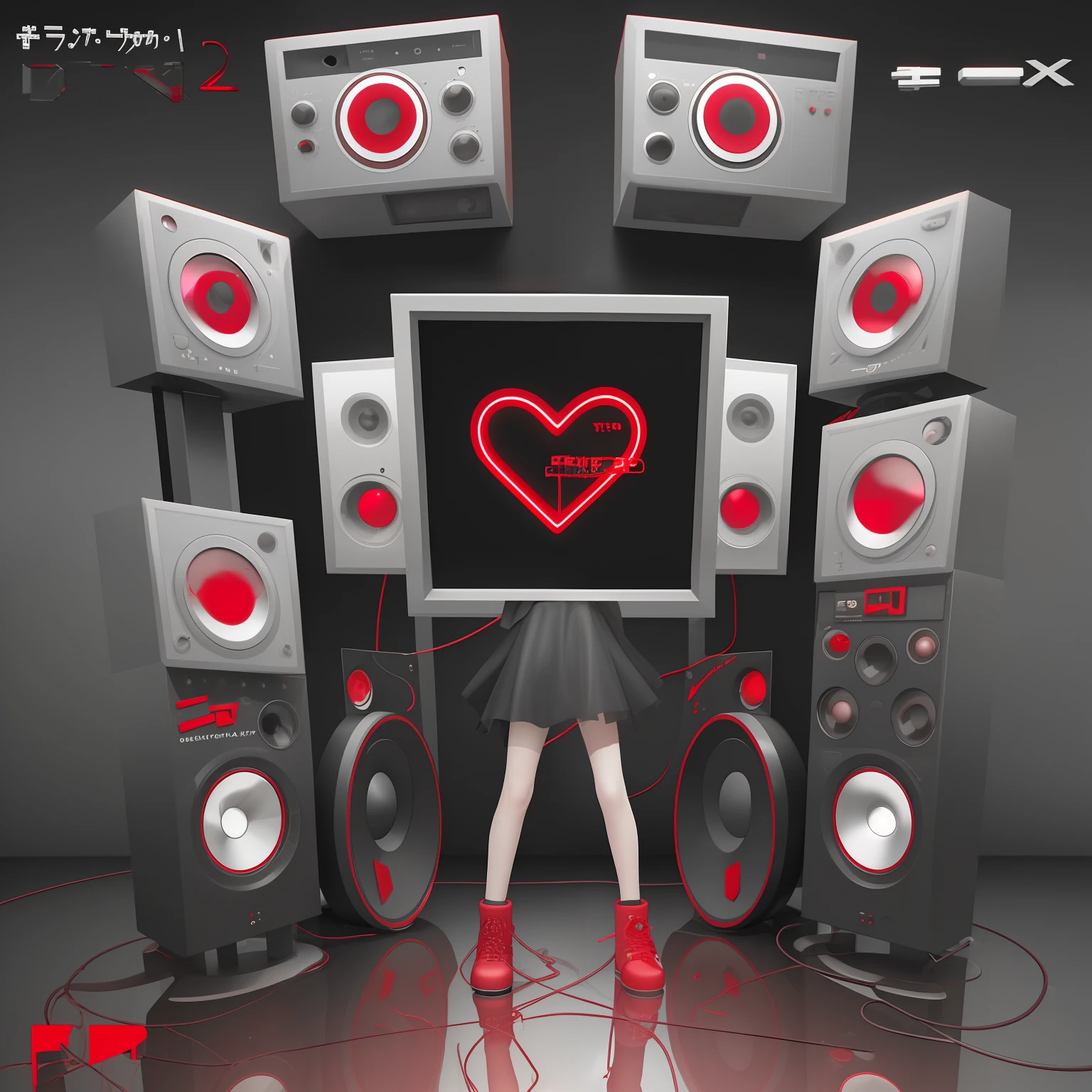 Stereo heartbreak, Single cover, y2k, Pop, Minimalista, A broken heart and sound waves, conceito, ........3d, cores vermelhas