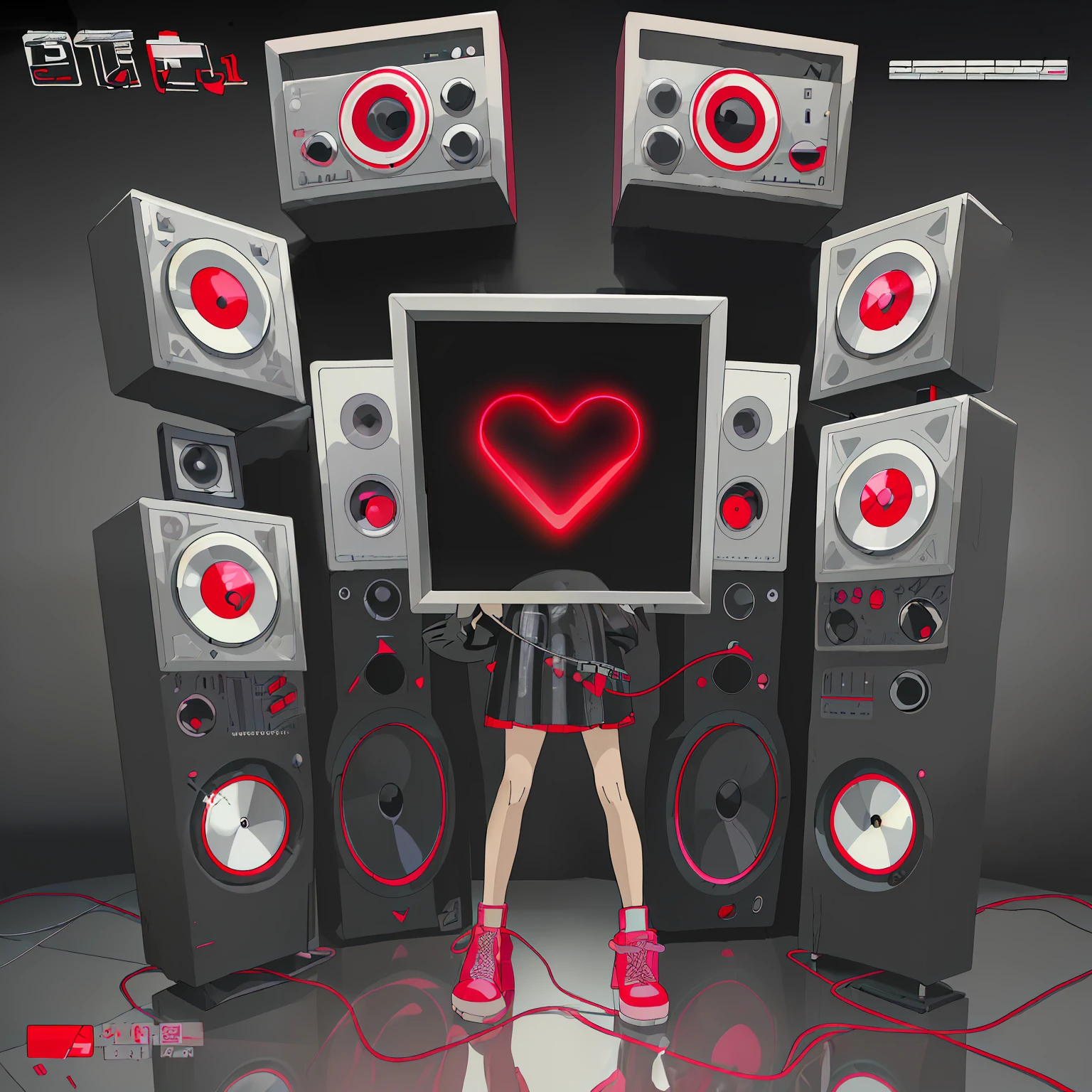 Stereo heartbreak, Single cover, y2k, Pop, Minimalista, A broken heart and sound waves, conceito, ............3d, cores vermelhas