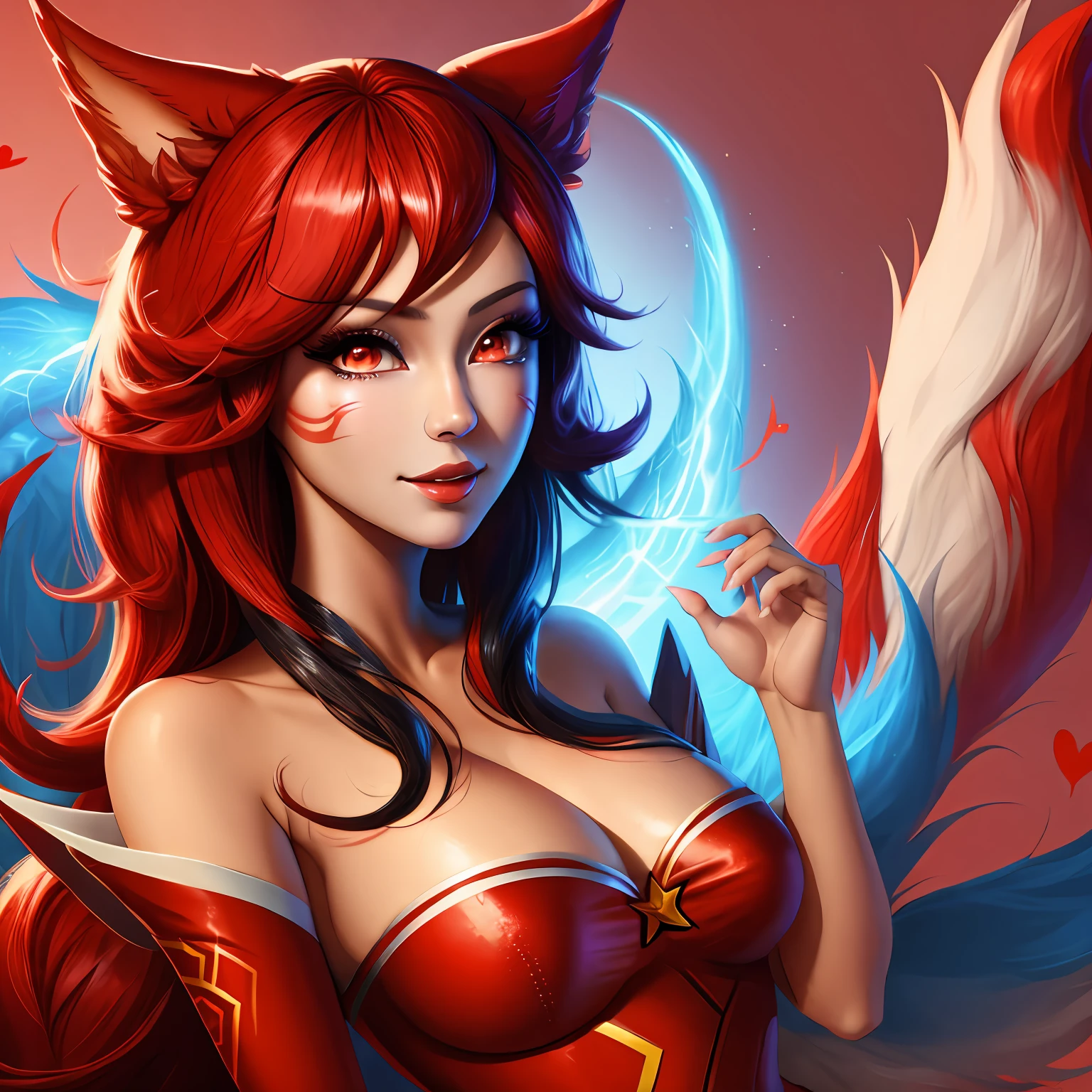 Ahri, close-up, sexy, red, wallpaper,
