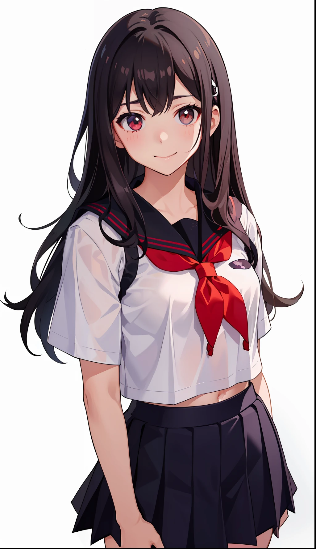 1girl in、A smile、The shirt、skirt by the、（small tits）Chilarism、Japan High School Student Uniform、serafuku、summer clothing、Squall Drenched Uniform、（Sheer Bra）、Upper body portrait、