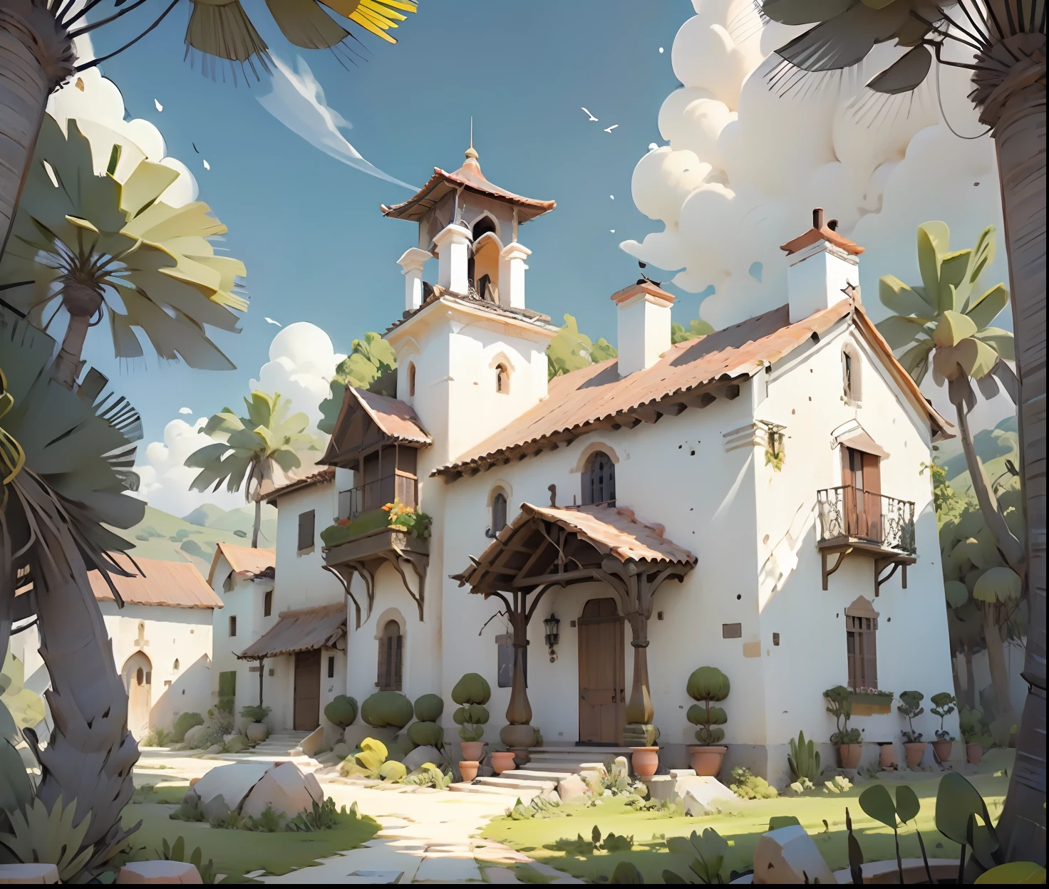 hermoso pueblo campestre con muchas zonas verdes y los habirantes tienen cabello plateado
