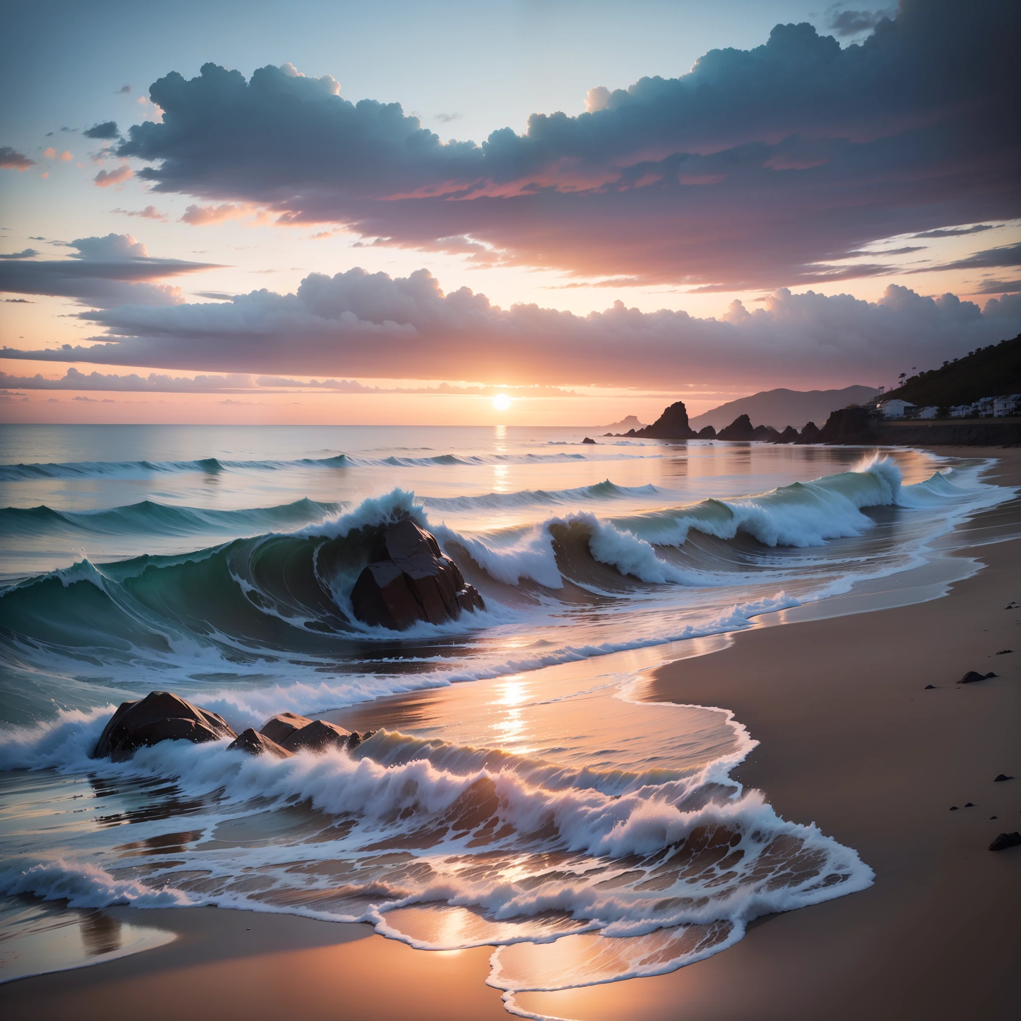 hermosos atardecer en una playa cerca al mar