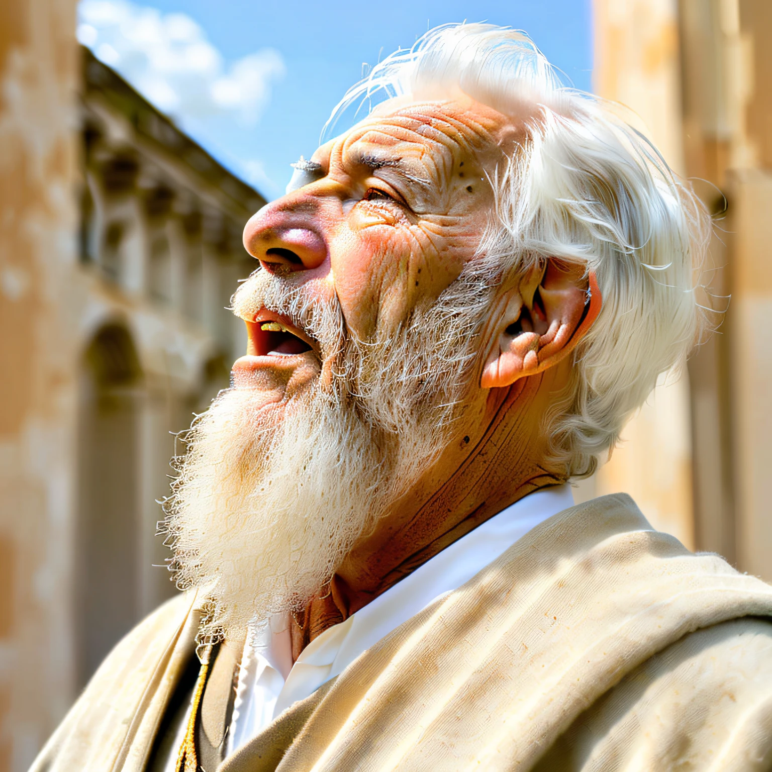 homem arafed com barba branca e cabelos brancos e uma barba branca, holy man looking down at the ground, barba branca curta, Homem de Roma Antiga, barba e cabelo brancos arrumados, cabelos brancos e barba branca, longa barba branca, Wise old man, barba branca, longos cabelos brancos e barba branca, old man, barba branca completa, um velho, cabelos e barba brancos