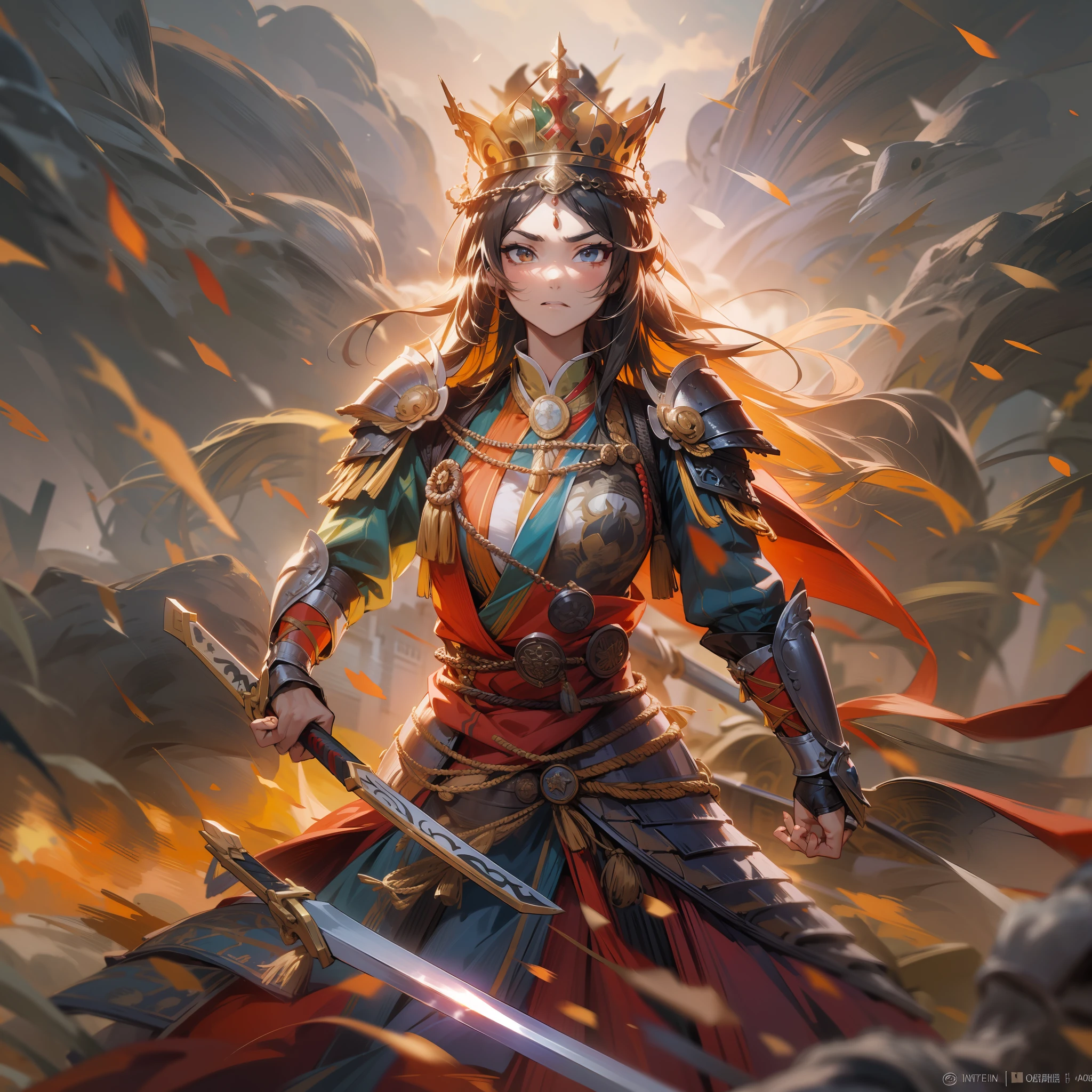 8K、Illustration of the queen's warrior in ultra-high definition detail。The subject is1In a dignified female warrior who、Throwing yourself into battle。She wears armor、I'm clasping a sword in my hand。Long hair symbolizes the bravery of battle、The inner color shines colorfully。
The background is a magnificent battlefield、It depicts blazing war and brave warriors。The Queen's warriors bravely stand on the battlefield.、The appearance expresses the fierceness。
The pose expresses the strength and courage of the queen as a warrior.、The attitude of confrontation is beautifully depicted。Hold your sword、Preparing for battle。
The costume is armor that symbolizes the Queen's warrior character、It has an elegant design with increased protection.。By making the inner color shine colorfully、Expresses her passion for fighting。
His expression was full of determination and strong will.、You can see that there is no hesitation in fighting on the battlefield。
The composition is centered on the subject.、An epic battlefield spreads out in the background。The courage and strength of the queen's warrior dominates the entire illustration。
The lighting is the flames and lights of the battlefield illuminate the entire illustration、Highlights the intensity of the Queen's warrior battles。
Color along with powerful depictions of the battlefield、The design of the armor and sword of the queen warrior is vividly expressed。The inner color also shines colorfully.。
The effect depicts the burning flames of the battlefield and the brave appearance of the warriors.、The courage and determination of the Queen's warriors is even more pronounced。
The background effect shows the fierce battle on the battlefield.、The fierceness of the Queen's warrior battles is emphasized。