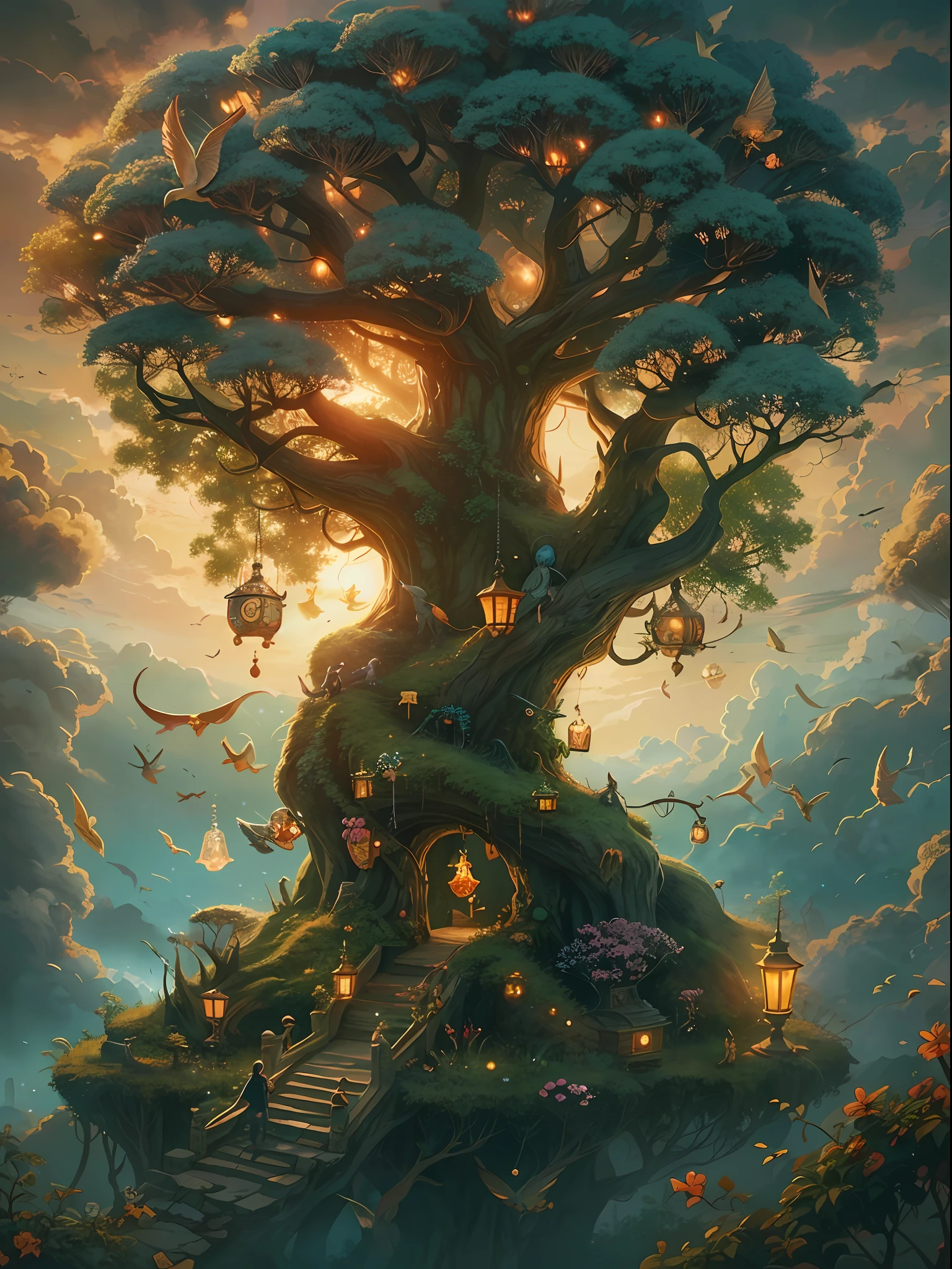 dream world tree wallpaper 17 hd fantasy fantasy tree wallpaper, in the style of folk-inspired illustrations, 32k uhd, unique yokai illustrations, goblin academia, realistic depiction of light, 2d game art, joyful celebration of nature