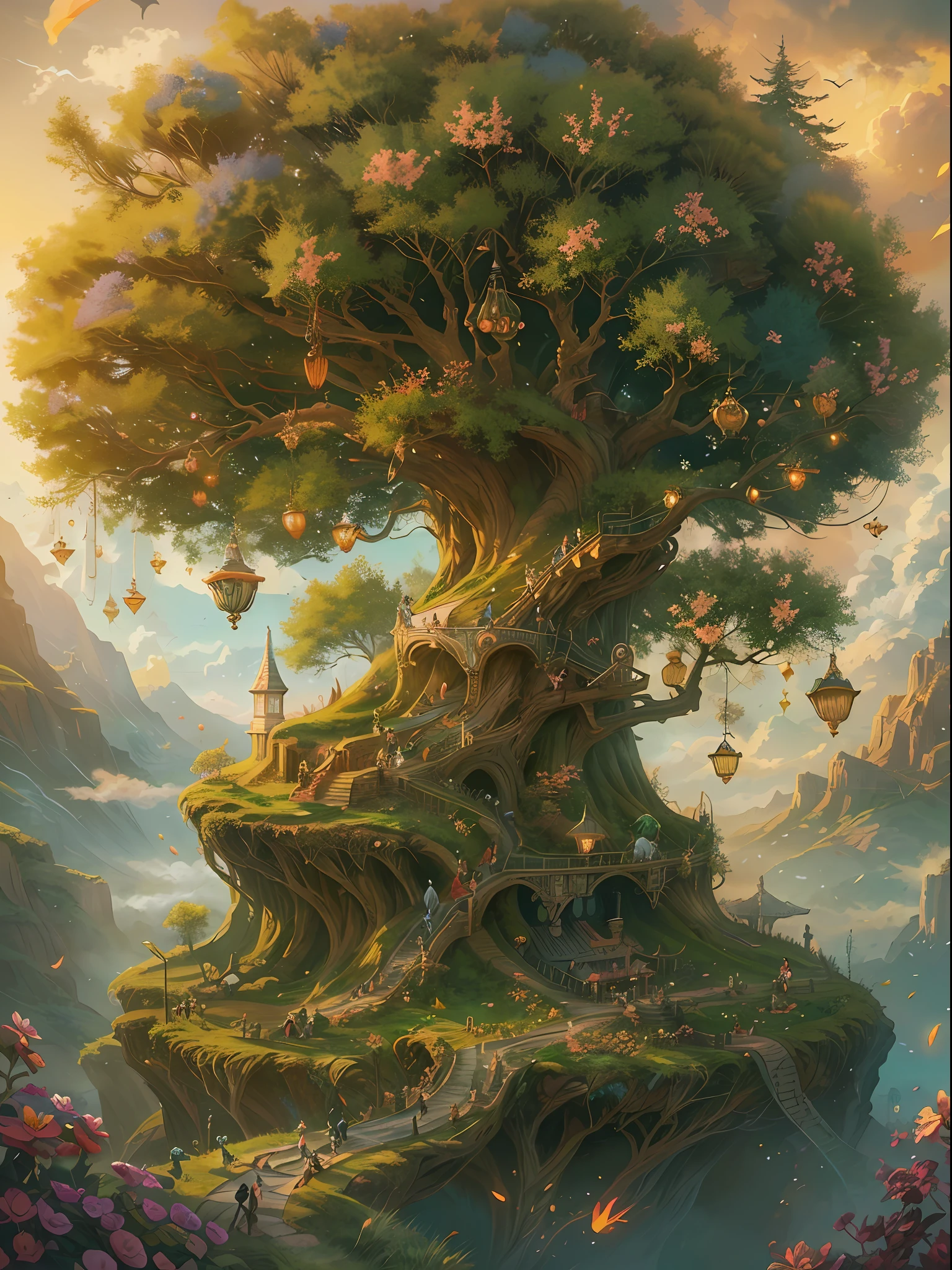 dream world tree wallpaper 17 hd fantasy fantasy tree wallpaper, in the style of folk-inspired illustrations, 32k uhd, unique yokai illustrations, goblin academia, realistic depiction of light, 2d game art, joyful celebration of nature