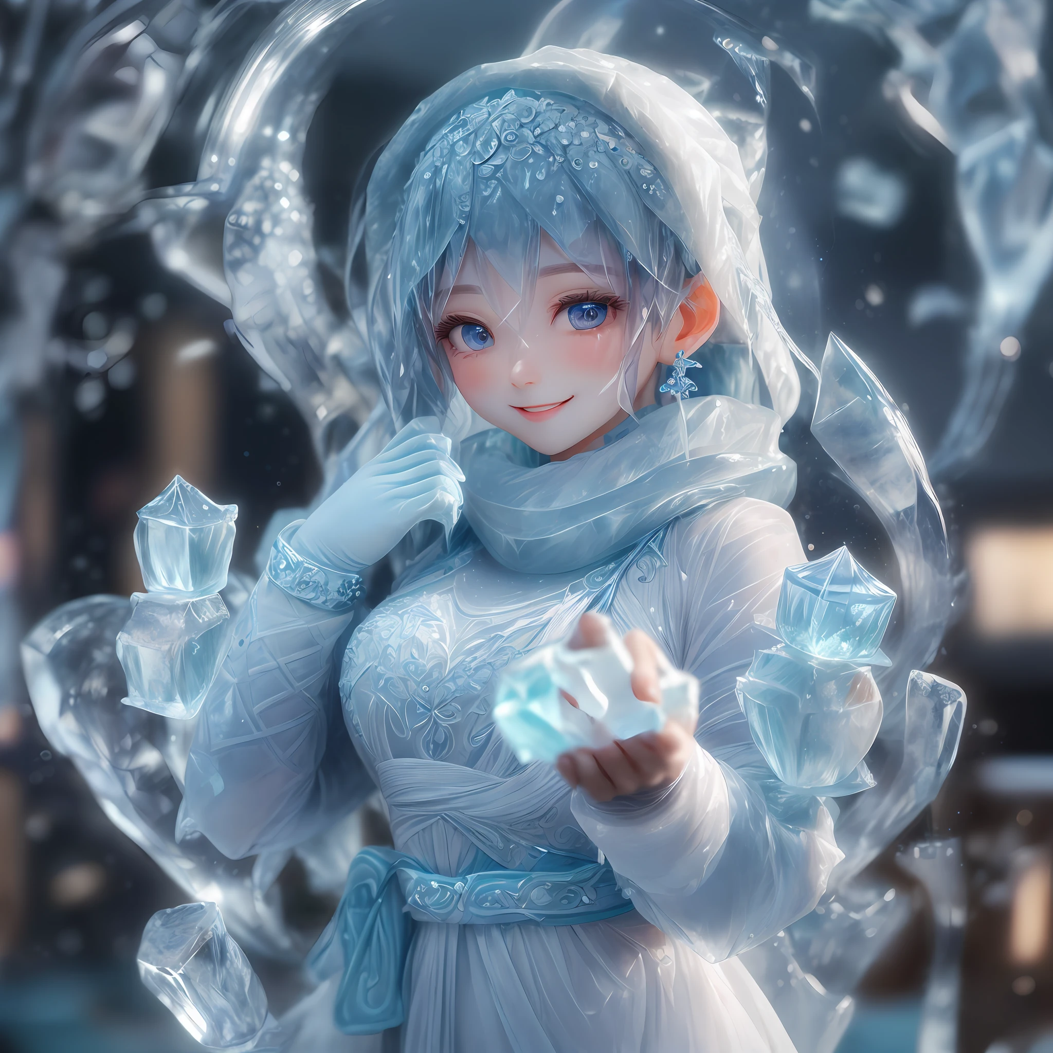 (ice sculpture:1.4),cinematic angle,(Cute Ice made Girl,anatomically correct,full body, Masterpiece Ice Sculpture camellia,Masterpiece Hanfu,Ice mitten,smile),(Best quality, high detailed, Masterpiece, Cinematic Lighting, 4K)