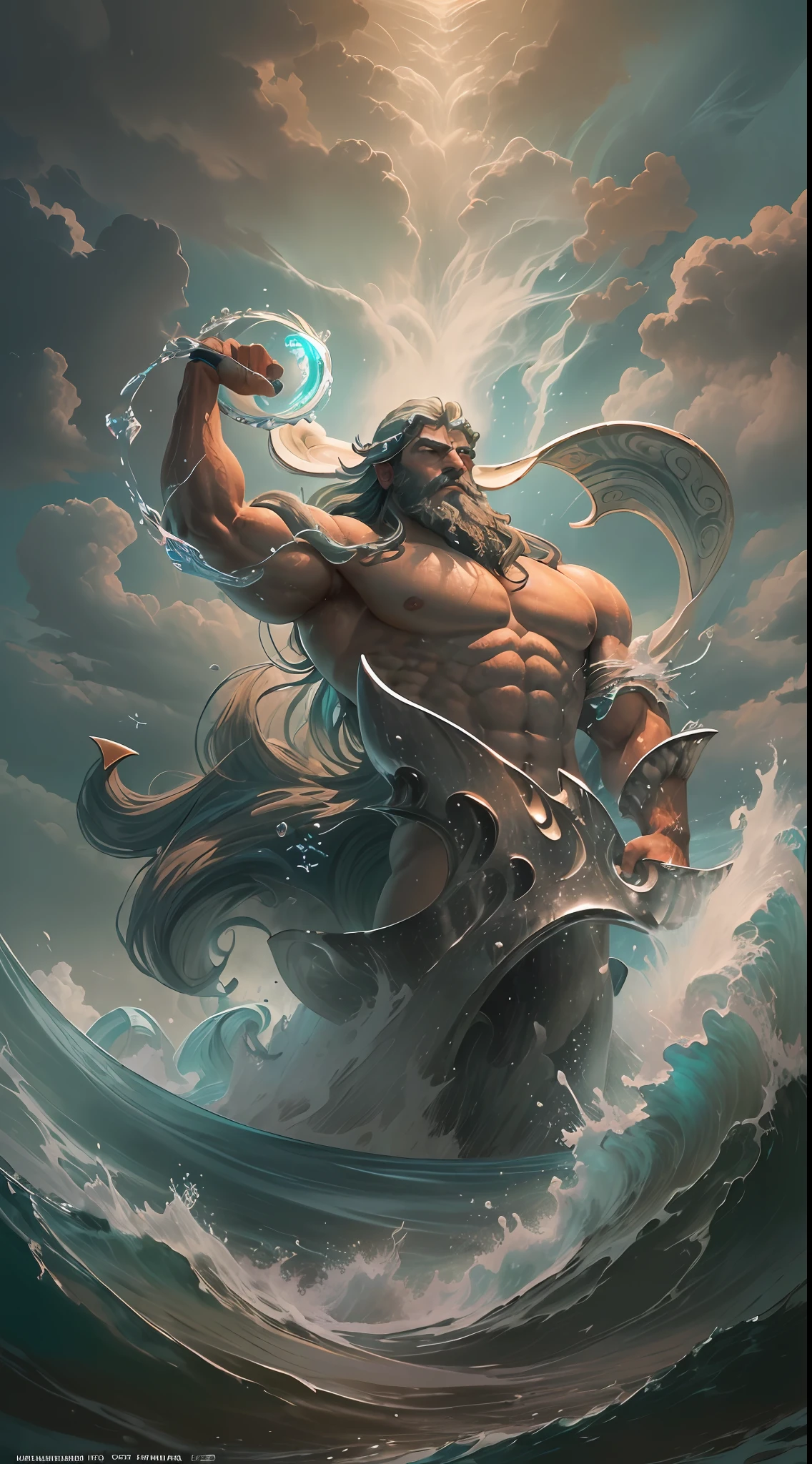Ultra resolution 8K, Super resolution,[Poseidon emerging from the depths of the ocean in all his glory.( His imposing figure stands on a mountain of waves that break on the shore.: 1.1)., (mientras sus caballos marinos galopan con furia y gracia a su lado: 1.2). (La espuma salada se esparce a su paso, creating an ethereal halo around it:1.2).((tridente en las manos: 1.1)

((((The atmosphere is full of strength and power, con los truenos resonando en el horizonte y el cielo oscurecido por nubes tormentosas. Sin embargo, en medio de esa intensidad, Poseidon maintains an unshakable calm, emanando una presencia serena y dominante:1.3))).]