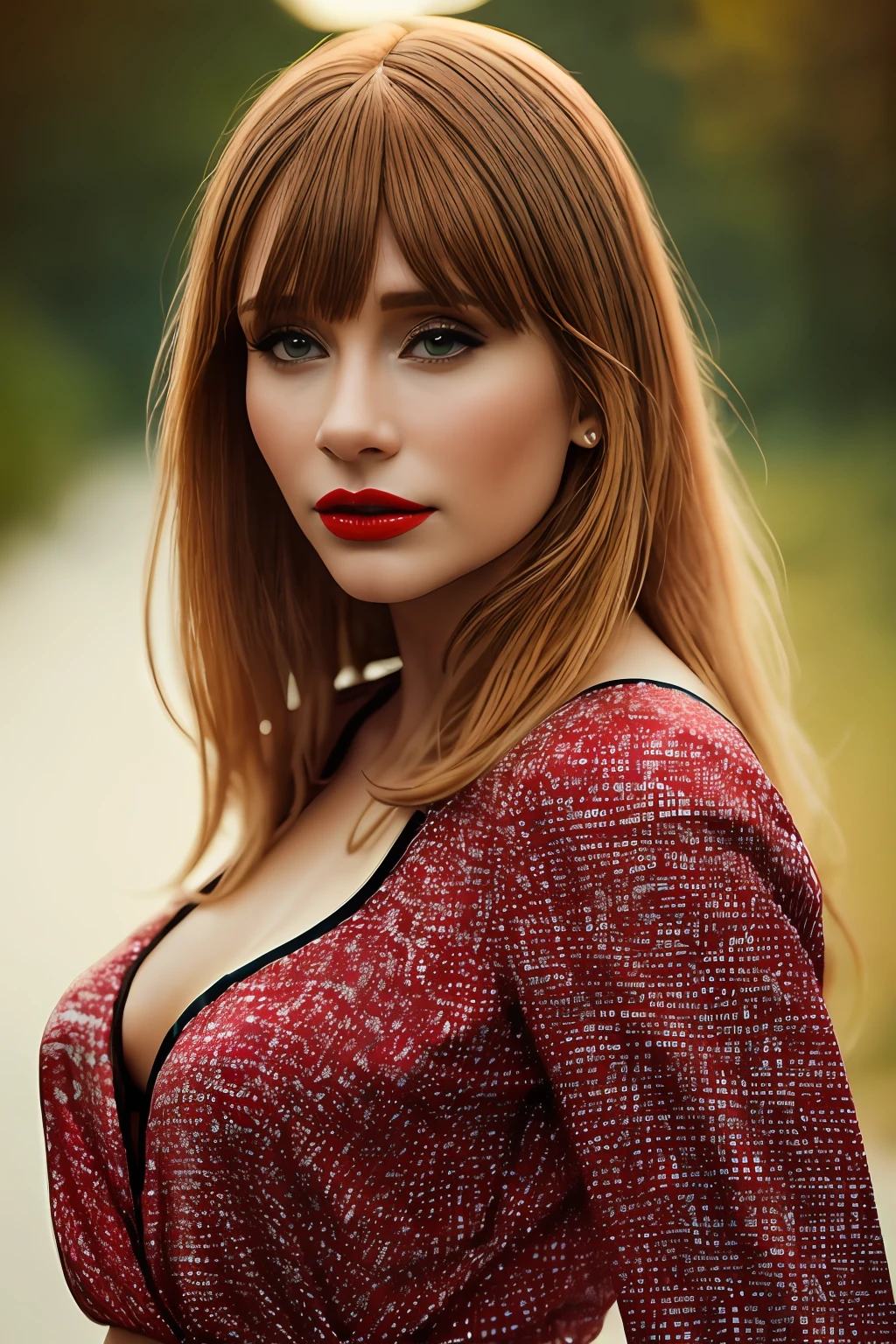 foto de corpo inteiro,  Bryce Dallas Howard, cabelo ruivo, Roupas Executivas com Tema Feminino, scarpins de salto alto, posando para uma foto, Garota sexy, lovely woman, mulher bonita, Beautiful woman, mulher deslumbrante, Pose casual, Beautiful girl , menina atraente, olhar sexy, beautiful young lady, bela imagem, (red lips lipstick), maquiagem elegante, Sunset, estilo por (Steve McCurry), Dispositivo Nikon Z FX, Migalhas EF 70mm, Cinematic lighting, studio backdrop, style long exposure, tipo de tiro longo, cena de cores vibrantes, fotorrealista, Intrinsic, beautiful face, Rosto ultra-detalhado, corpo perfeito, corpo inteiro, Impeccable, Realistic, altamente detalhado, Art Station, trend, piece of master, Rosto realista, pele realista, olhos detalhados, grande arte, ultra realistic n-9 render, 4k, 8k, 16k, 20K, HDR, UHD, 64 mil, perfect lighting, studio lighting, fotorrealista, hyper realistic, symmetrical face, Motor irreal, Bokeh, High Resolution Scanning, fotografia profissional