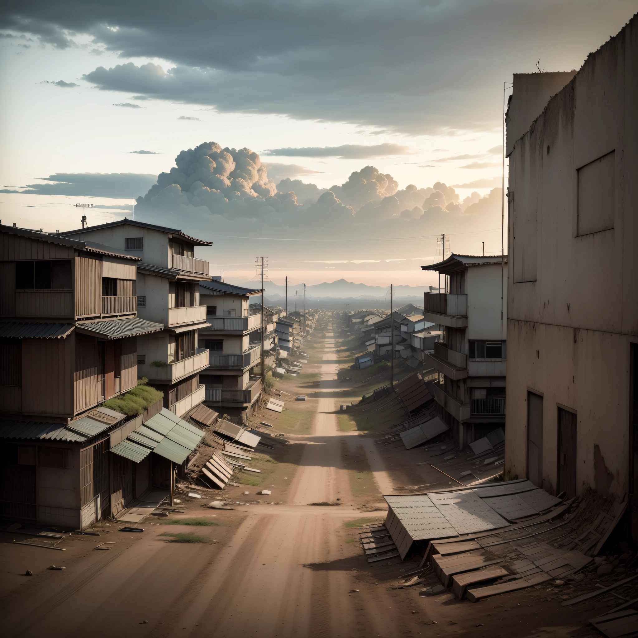 Paisaje, campo de batalla, Imagen de fondo, Ciudad destruida, ciudad japonesa , restos, edificios japoneses destruidos, Post Apocalyptic, sin personas, ninguna persona, empty landscape