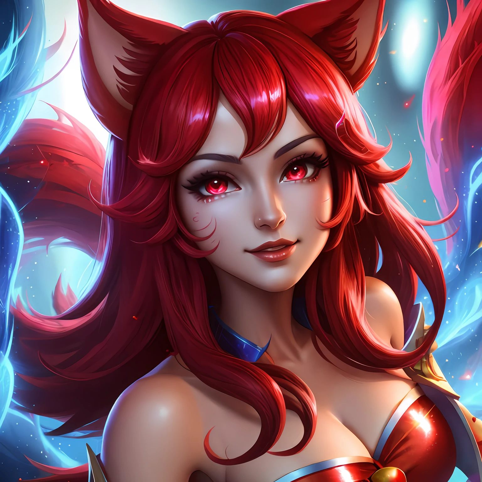 Ahri, Close-up, sexy, red, shine,