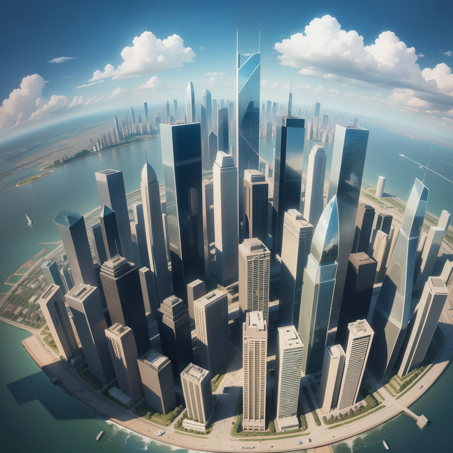 A gigantic city seen from above with the skyline with skyscrapers