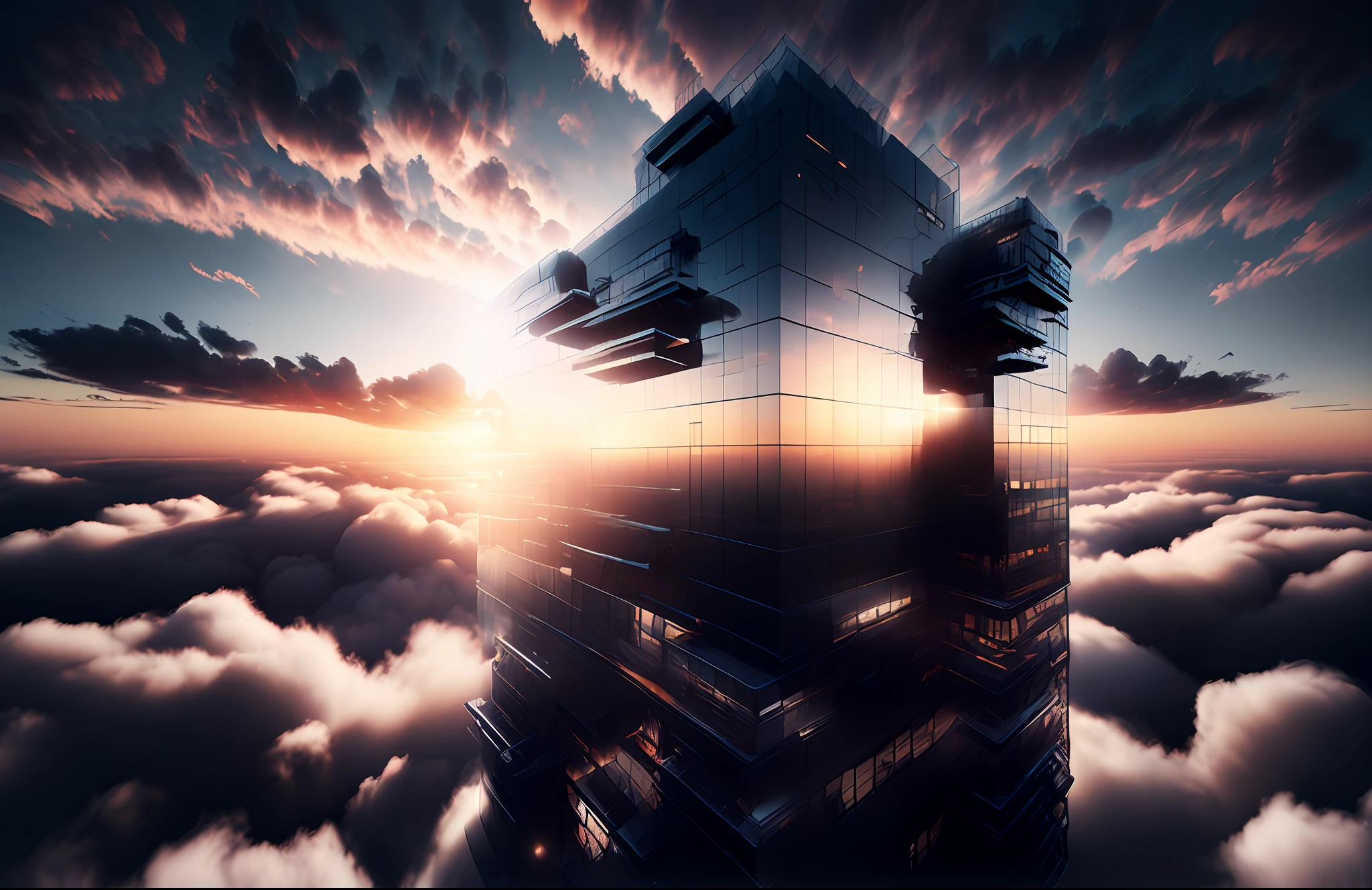 (cloudtowers style:1) a very tall building in the middle of some clouds