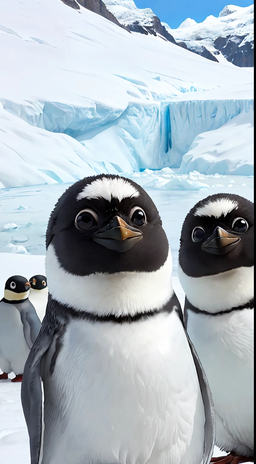 Little penguins under the glacier,Strangely looking at the camera,Close-up of the head,Cute and cute,Selfie mode,k hd,