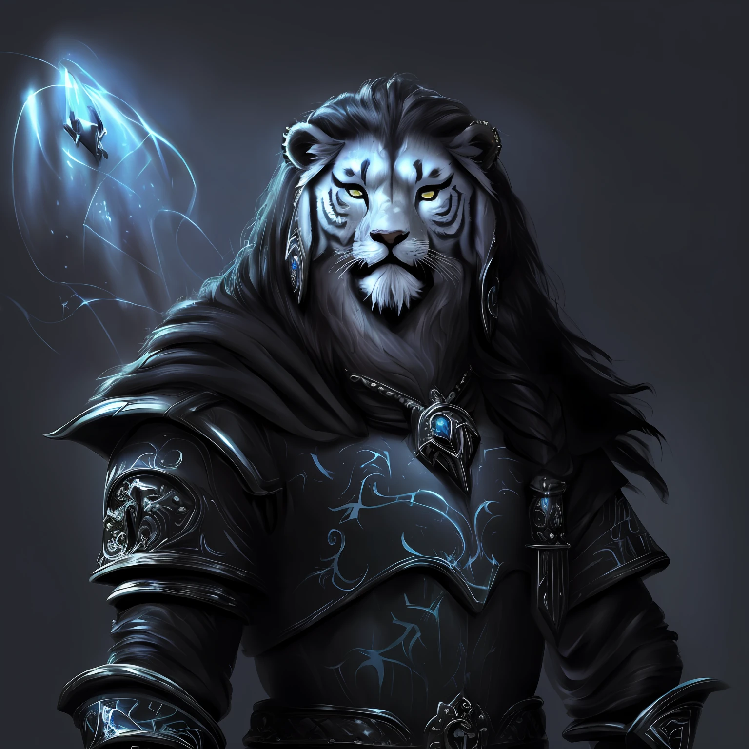 modelshoot estilo, aletory (Lion negro, homem lion), (extremamente detalhado CG unidade 8k wallpaper), trending in artstation, trend in CGSociety, Intricate, High Detail, (fantasia: 1.5), (medieval: 1.2), (high_fantasy:1.5), (dungeons and lion tabletop character art), foco clear, dramatic, arte de pintura fotorrealista por greg rutkowski, nixeu_soft, tcg arte, personagem de fantasia, realismo, rosto renderizado perfeito,  detalhes do rosto perfeito, realismo, rosto renderizado perfeito, detalhes do rosto perfeito, oil on the canvas, hiper real, fotografia, profissional, canonical camera, Nikon Camera, clear, studio quality, absurdres, lente olho de peixe, encantado, por Steve McCurry, por Ilia Repin, por Robert Capa, calendar pose, olhos perfeitamente detalhados, studio illumination, Thematic background, (ultra_realistic), (segurando arma), (((tabaxi preto)) pele como noite, pele detalhada e fofa,  Holding a grimoire)