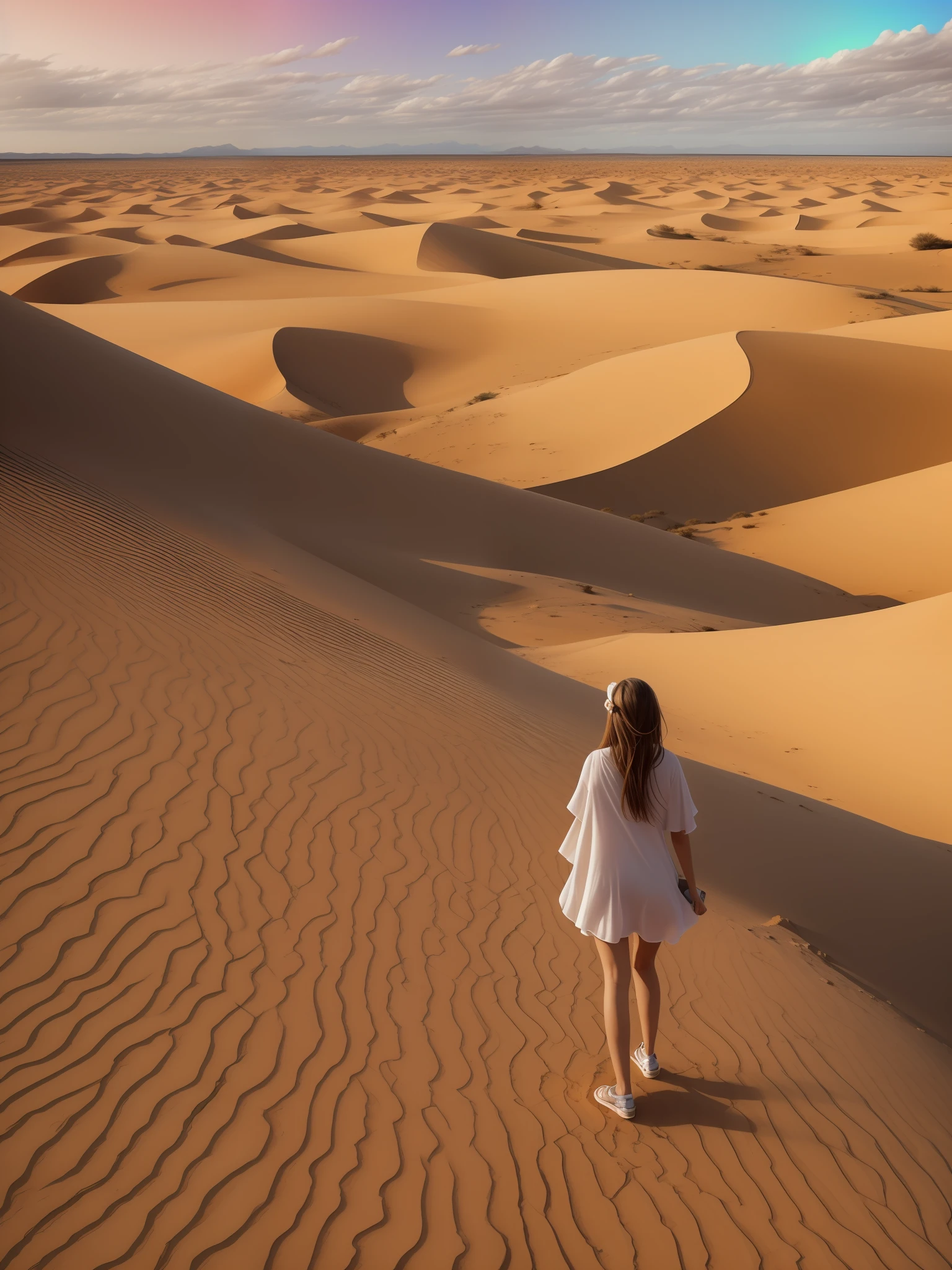 crie Mariana Davalos em Fotografia de corpo inteiro da obra de arte mais bonita do mundo, uma bela mulher nua queimando no deserto, rainbow colors, ArtStation, CGSociety, complexo, alto detalhe, foco claro, dramatic, realista pic, picante, nudez --auto --s2