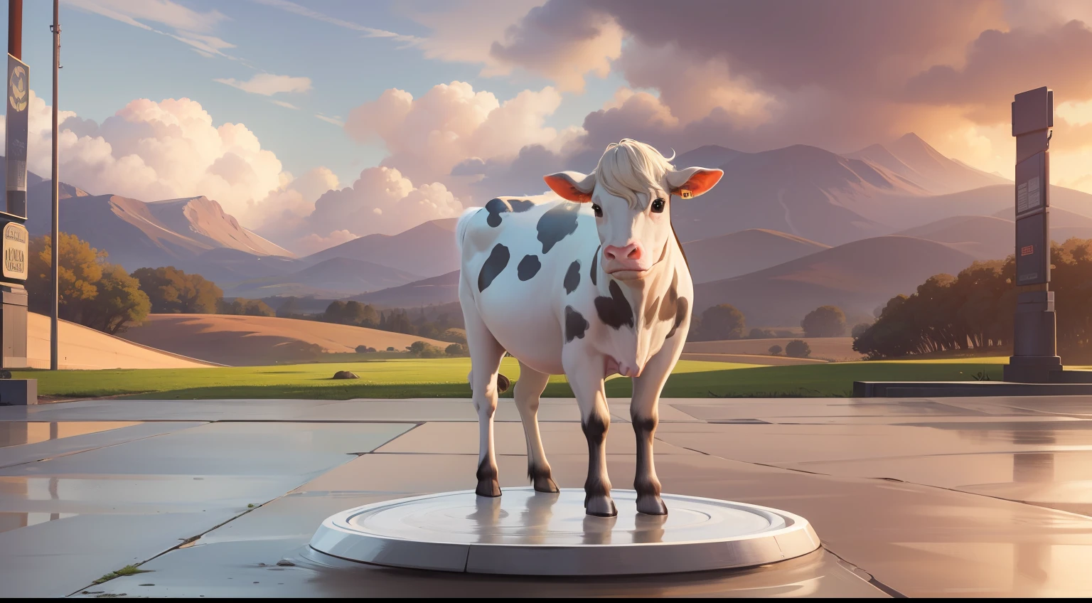"Baby cow, ternero, Hermoso ternerom, perfectamente formada, Standing on a futuristic scale, Gran profundidad de campo y detalle hiperrealista. Highest quality digital art in UHD."