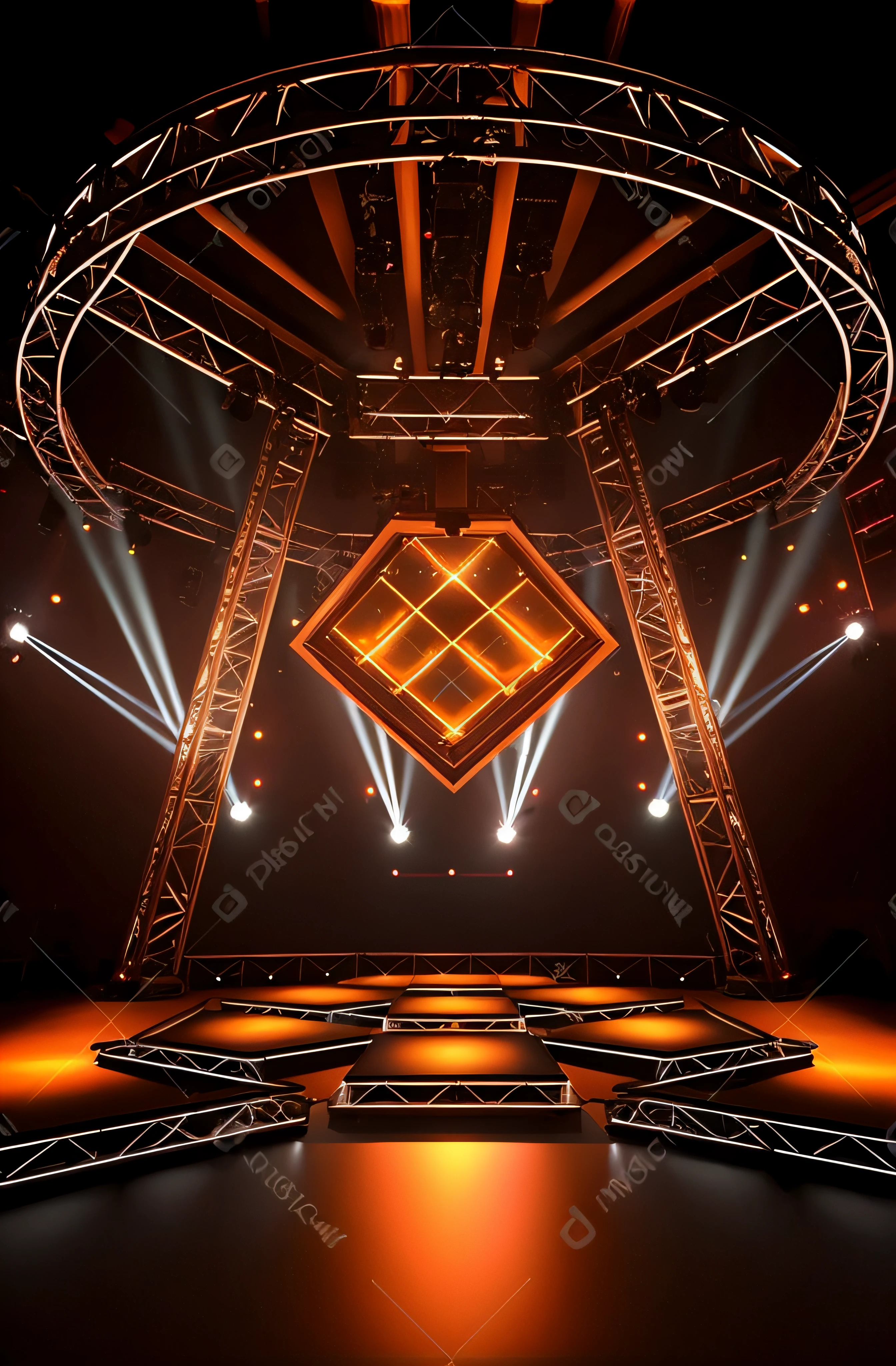 um close up de um palco com muitas luzes, stage lighrt, fundo do palco, dramatic stage lighting, efeitos de palco elaborados, stage lighting, luz de palco, ( ( luzes de palco ) ), octagon render 8k, Theatrical lighting, fundo da arena, luzes de palco, Palco vazio, luz do concerto, fundo da boate, concert lighting, Back of scenographic elements