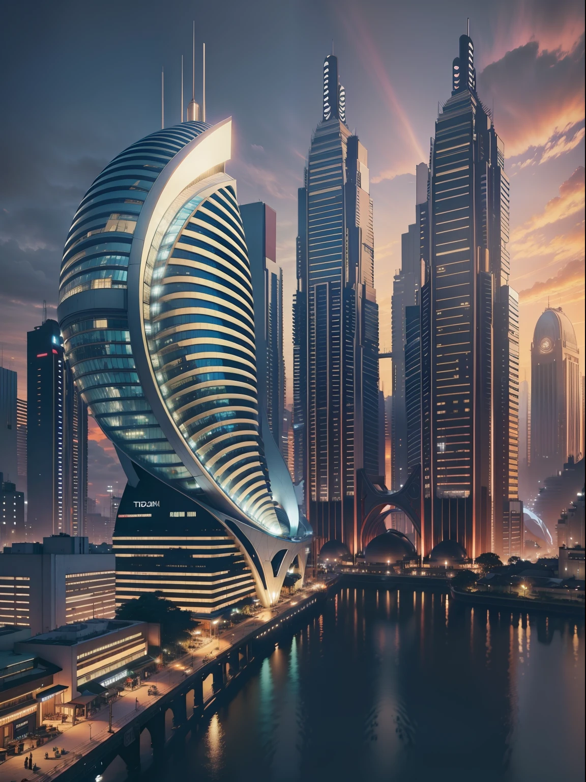 Indonesia city,focus on a technological building,