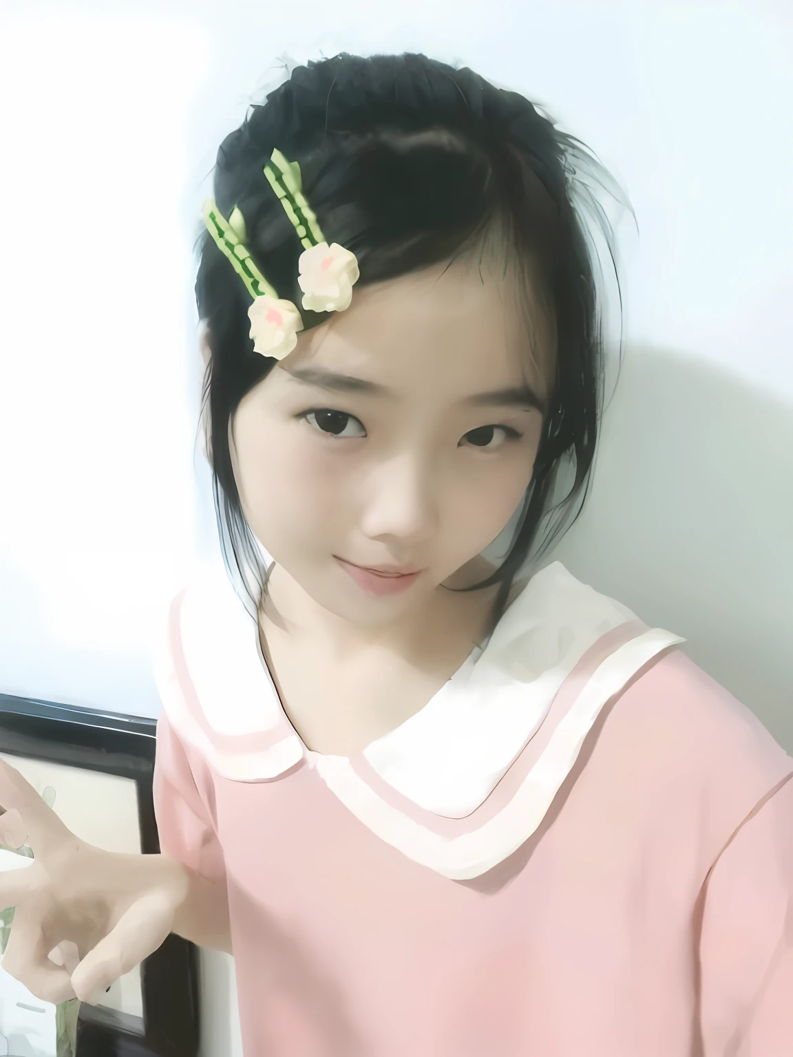 there is a young girl with a flower in her hair, xintong chen, young and cute girl, Ruan cute vtuber, Young and cute face, She has a cute face, young cute wan asian face, chiho, zmonzheng, dang my linh, with cute - fine - face, Cute young girl, Wide forehead
