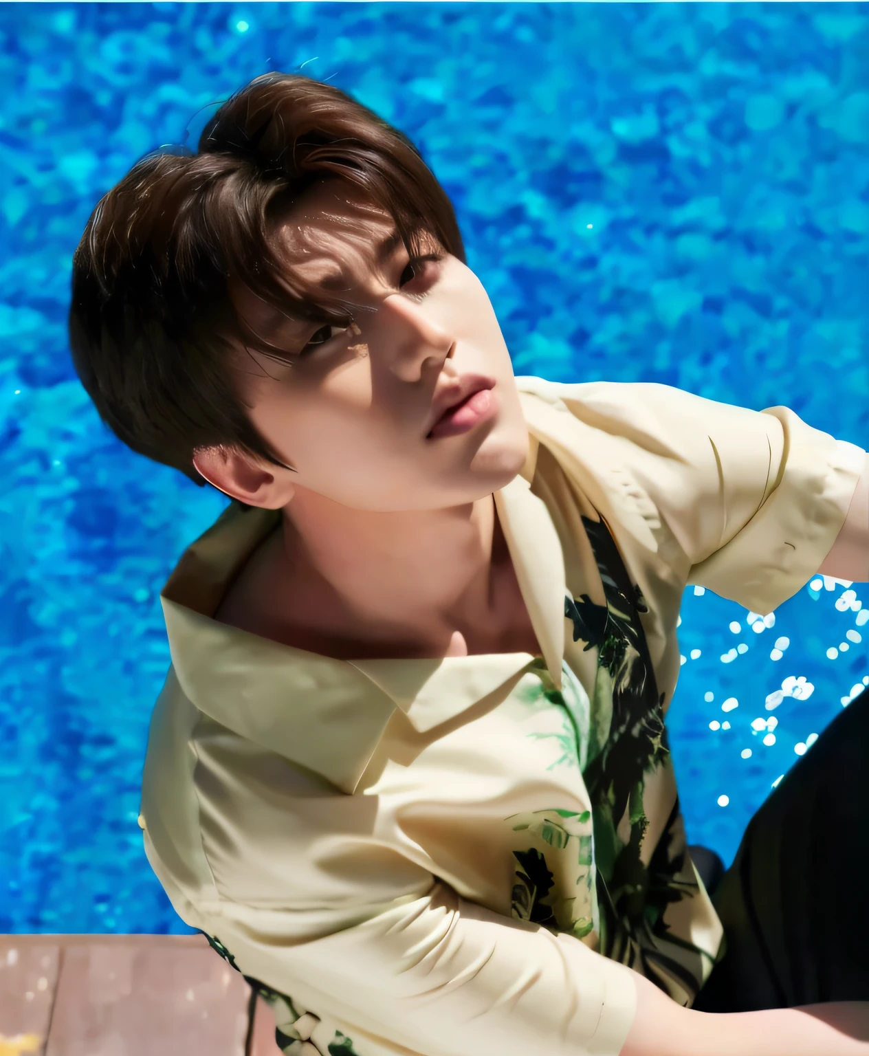 high high quality,Cai Xukun's,hawaiian shirt,swimmingpool,look up to