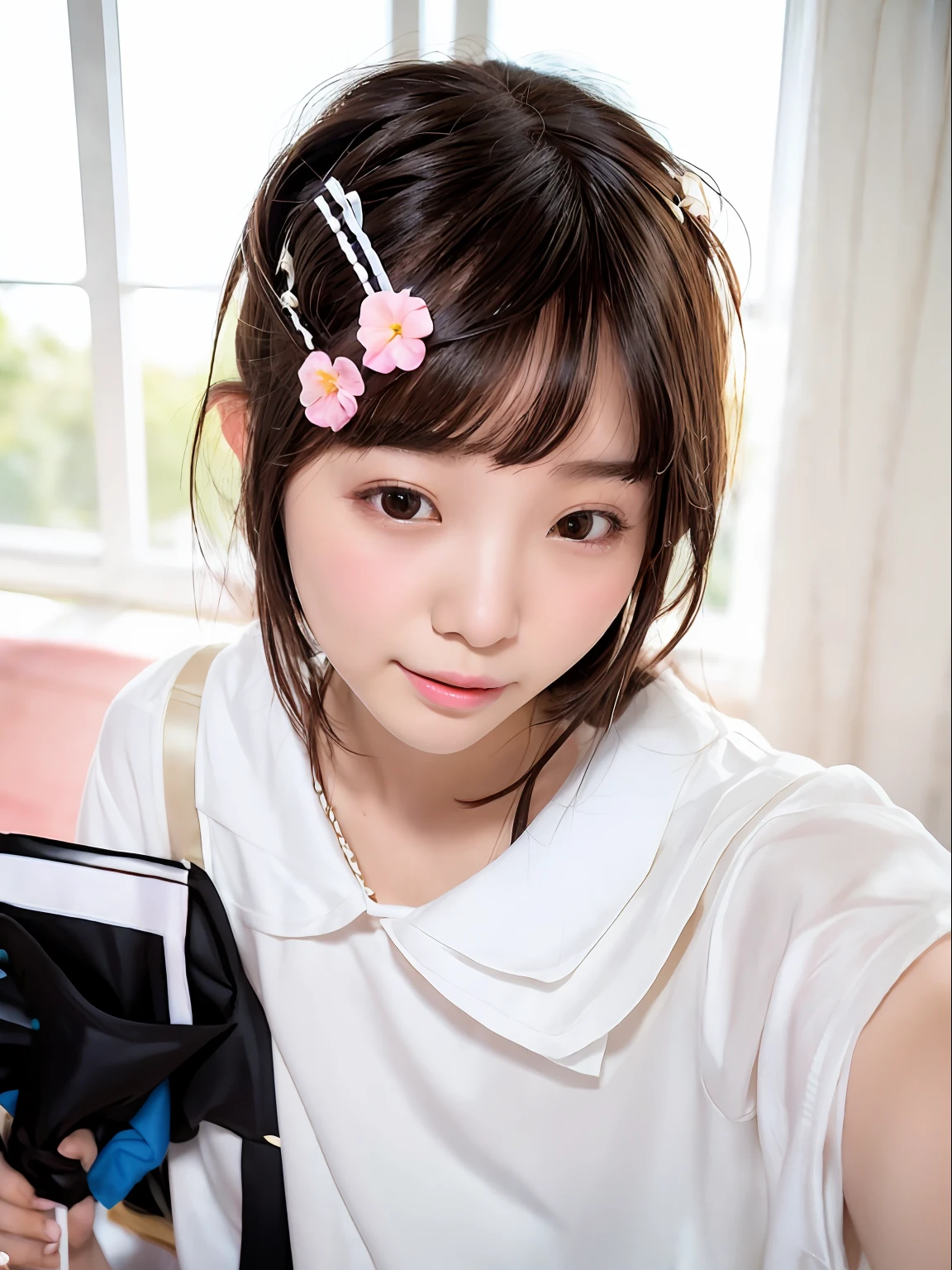 there is a young girl with a flower in her hair, ulzzangs, jaeyeon nam, wan adorable korean face, with cute - fine - face, young lovely Korean faces, young cute wan asian face, Ruan cute vtuber, young and cute girl, With flowers, xintong chen, Korean girl, chiho, lee ji eun