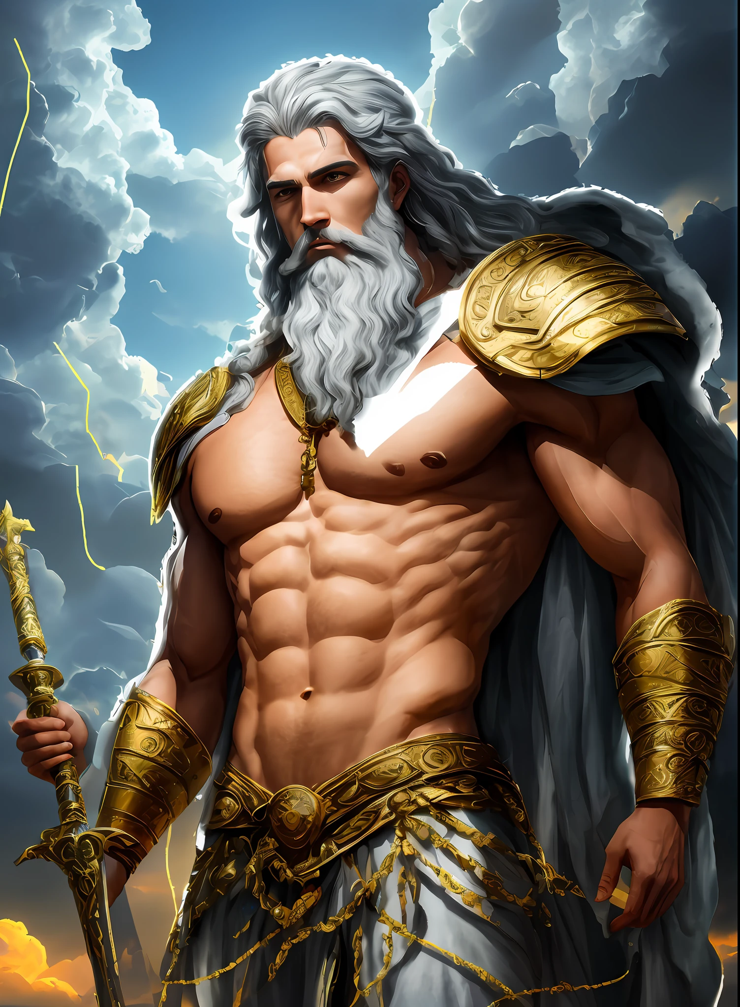 furious god Zeus, the god zeus, portrait of greek god ares, greek myth digital painting, greek god, painted portrait of rugged zeus, the god poseidon, olympian god, portrait of demigod hercules, legendary god holding spear, epic scene of zeus, the god hermes, Greek clothing, Refrain from exposing your skin, nffsw, 16 K, in 8K, hight resolution