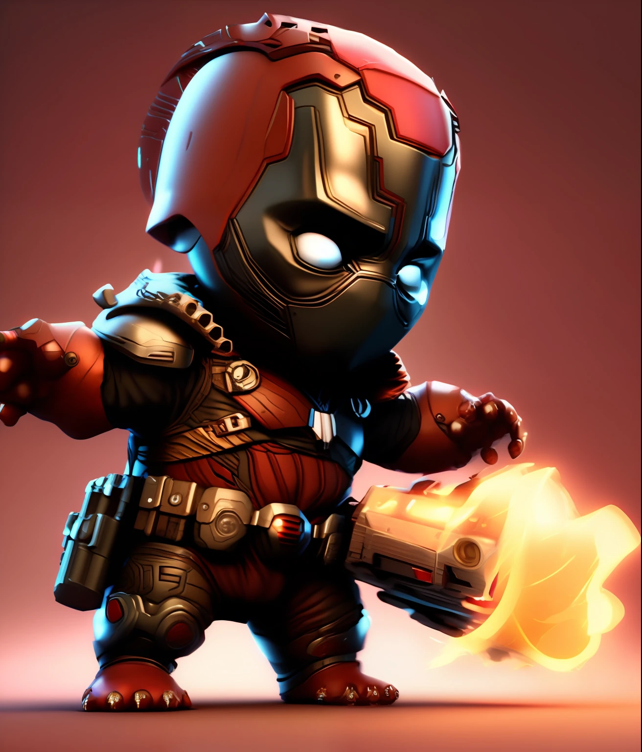 cinematic shot of  realistic cute deadpool , surounded by fire, seamless, epic, cinematic, intricate detail, award winning, great lighting, shading, high quality, detailed
