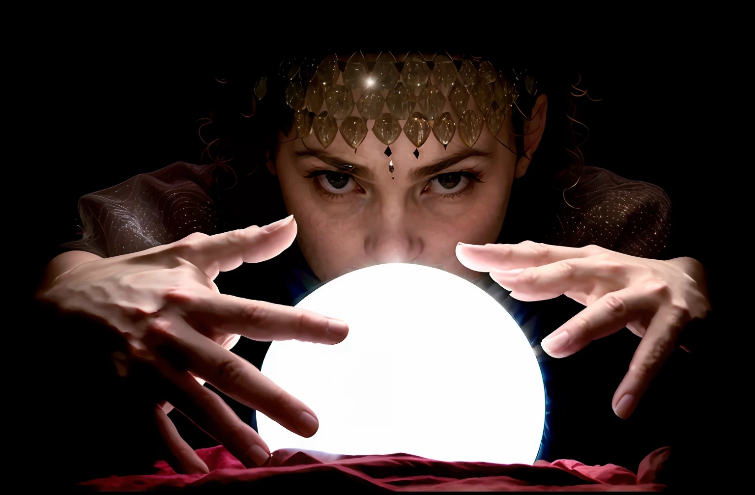 mulher arafed segurando uma bola de cristal na frente de seu rosto, adivinho, bola de cristal, uma mulher segurando um orbe, segurando uma bola de cristal, emitting psychic powers, dressed as an oracle, psychic, psychic girl, Maga Feminina, Psychic powers, spell casting, segurando uma esfera brilhante de dados, a sorceress casting a ice ball, bruxo ponderando seu orbe