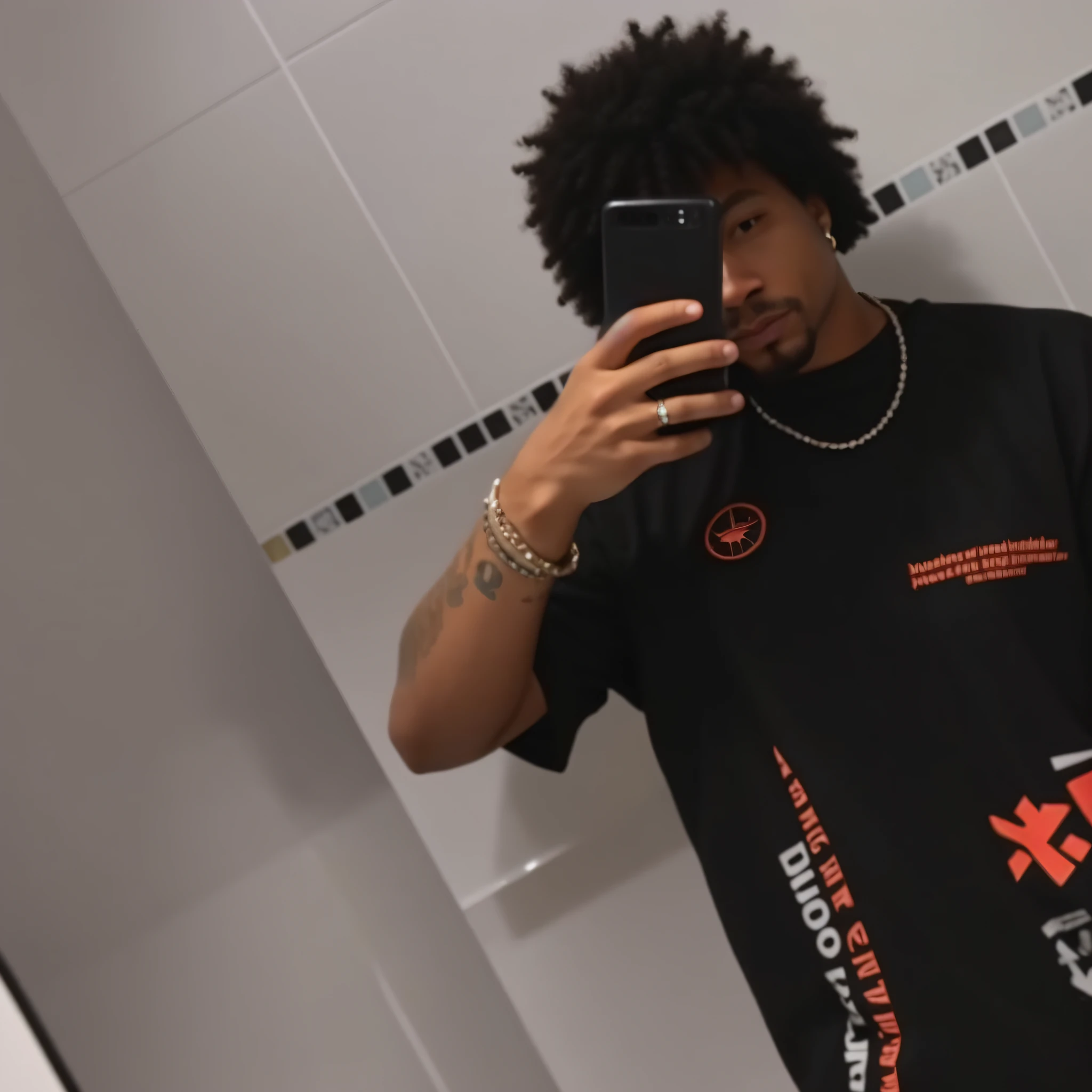 there is a man taking a picture of himself in the mirror, heron preston, in the style of sifu 🔥 😎 🕹️ 👀 :2, com afro, imagem de qualidade muito baixa, Filmagens de baixa qualidade, foto de perfil 1024px, foto de perfil, samurai com afro, Trippie assustado, foto de perfil, taken in the early 2020s