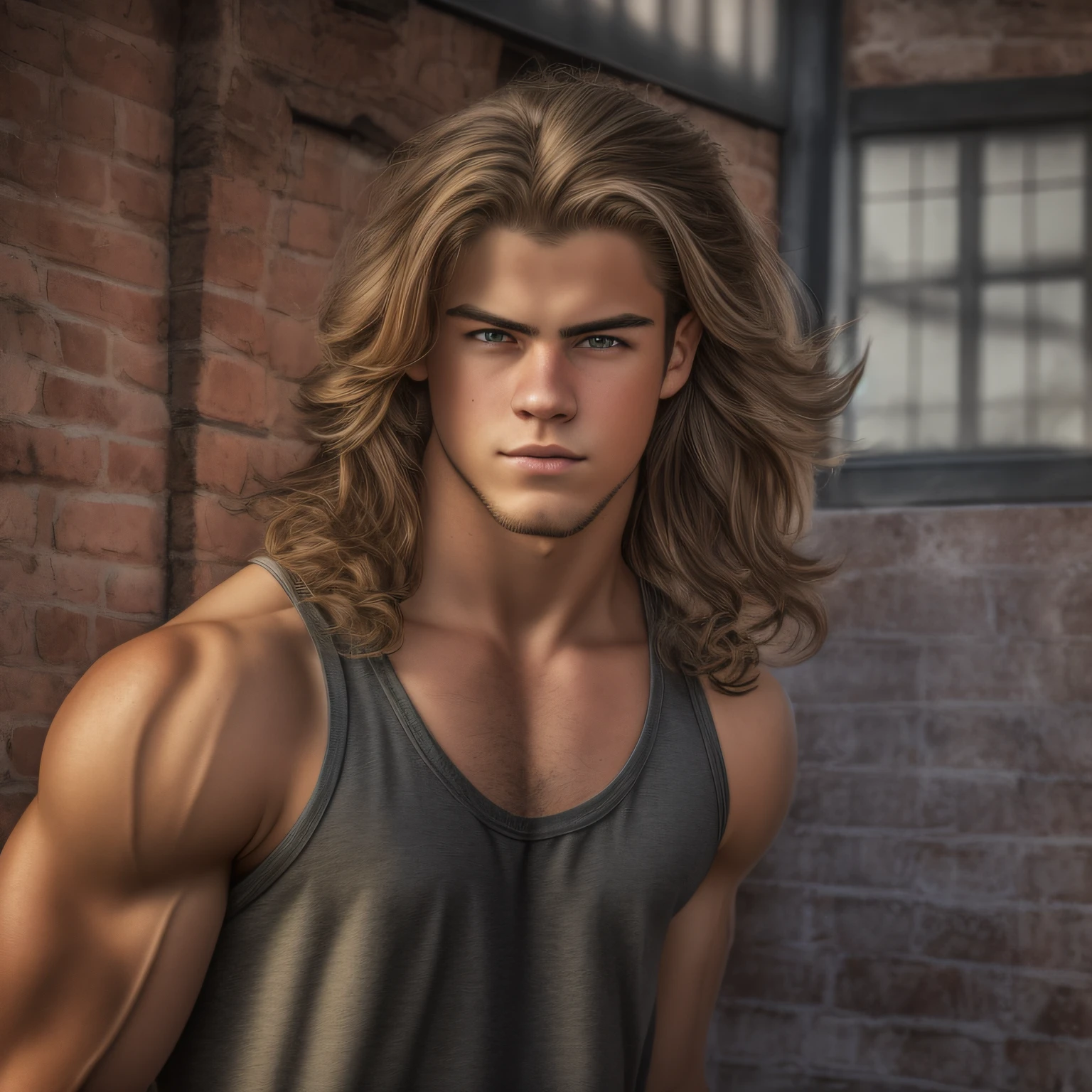 An 18-year-old boy jock bully, embodying the perfect fusion of Joey Lawrence and Dominick Niccolai with long hair, exuding a smug and arrogant aura. Enhanced with HDR technology, this image depicts a true masterpiece, 4K resolution, in the style of Sports Illustrated
