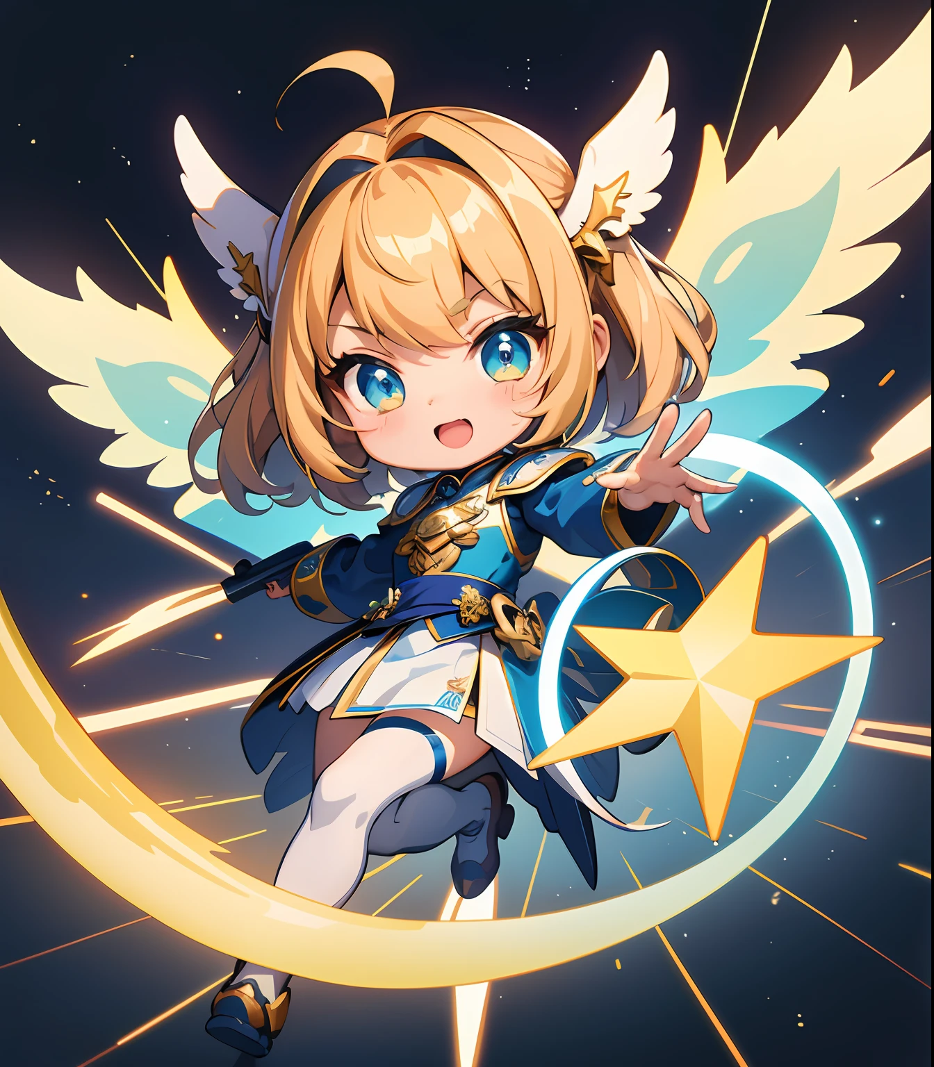 (masterpiece、top-quality、ultra-detailliert、Best Shadows)、细致背景、a sticker、hight resolution、ultra-detailliert、((Angel))、(1 Chibi character)、Beautiful hair、kawaii faces、A detailed eye、angelicales、livestream、Charisma Idol Pose、Detailed hand、perfect hand、intricate detailes、Gao Pose、૮ ̇Ⱉ ̇a