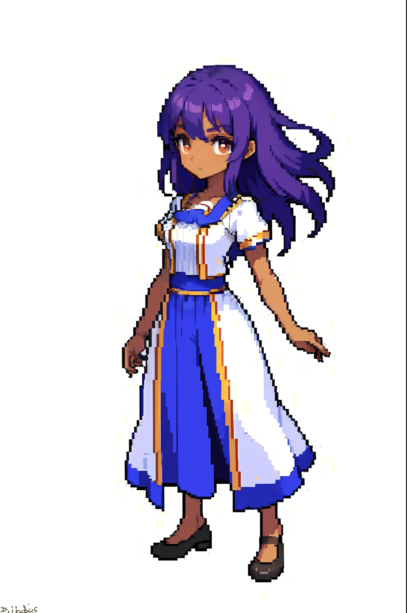 (masterpiece, top quality, best quality), pixel,pixel art,1girl, full body, brown skin, brown eyes, purple hair