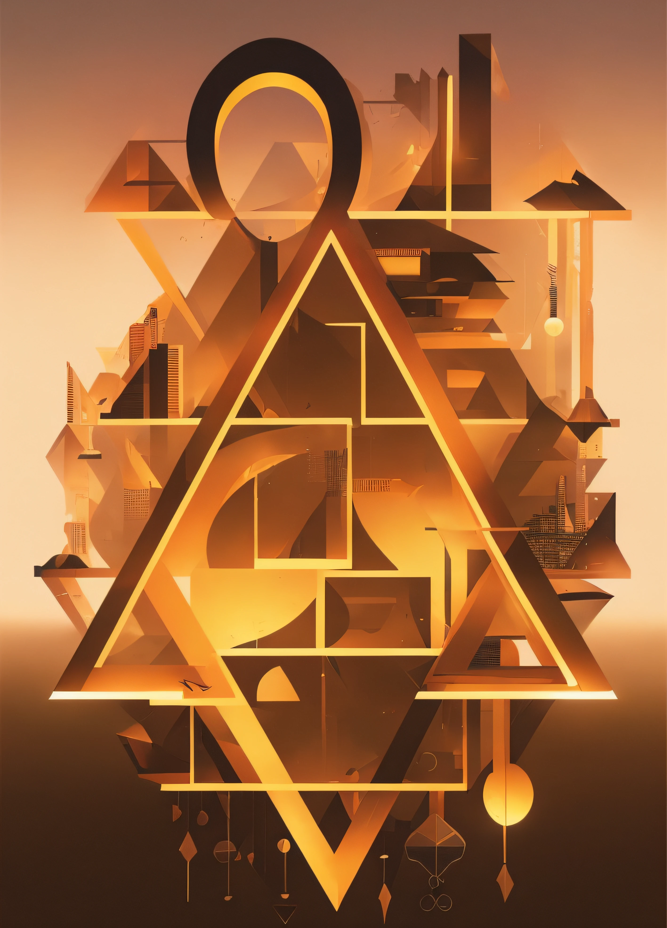 A drawing of a geometric design with a large letter and a triangle, Automatismo intrincado, ilustraciones de tinta, Formas complejas, Geometric drawings, Dibujo complejo, Ilustraciones en blanco y negro, Intrincado Greg Rutkowski, por Kyle Lambert, geometric type, Futurismo intrincado, Futuristic typography, Thomas Veyrat intrincado, Behance. High detail, ilustrador, elaborate ink illustration