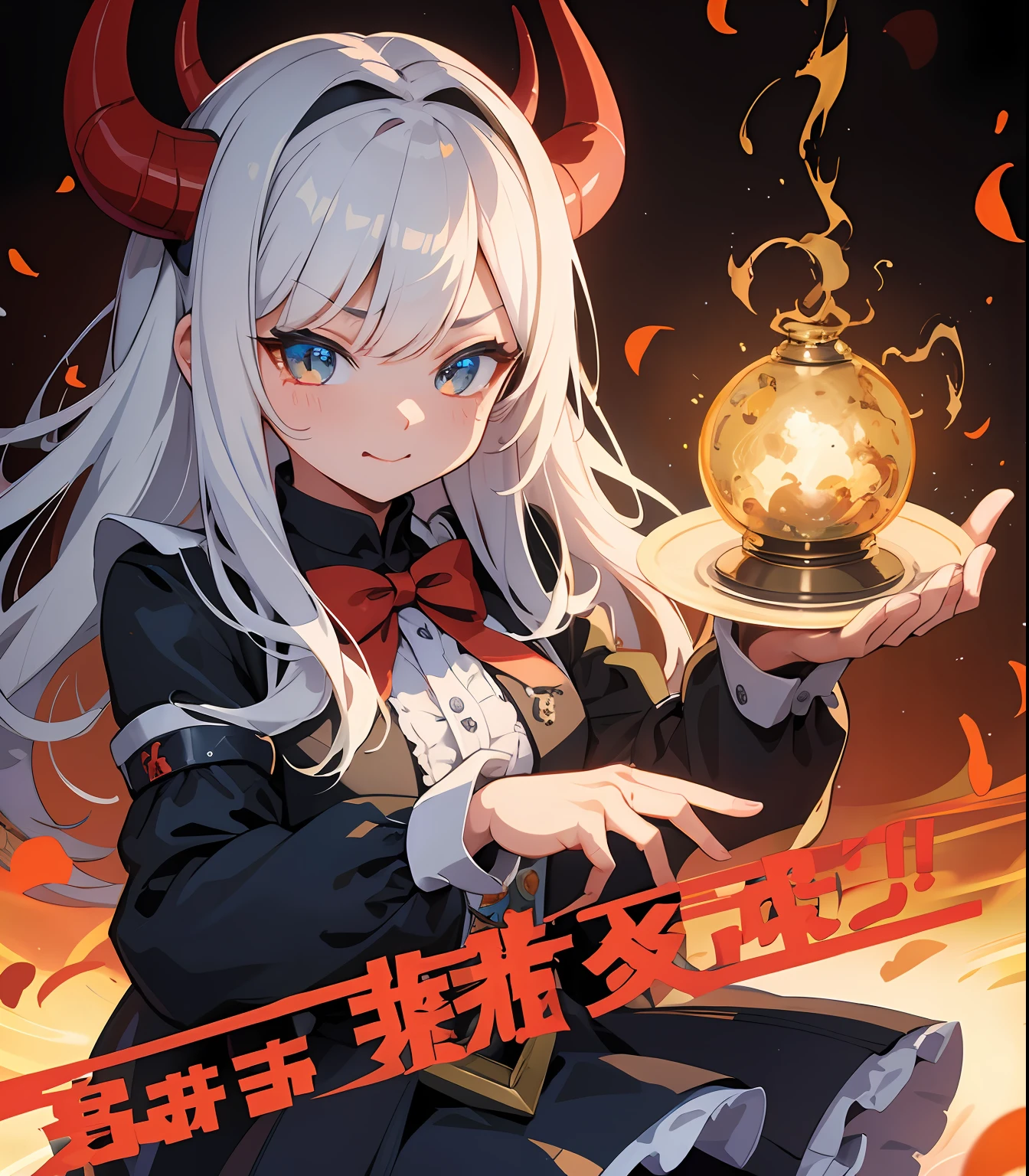 (masterpiece、top-quality、ultra-detailliert、Best Shadows)、细致背景、a sticker、hight resolution、ultra-detailliert、((Devil-chan))、Beautiful hair、kawaii faces、A detailed eye、devil、With a big sickle、livestream、Charisma Idol Pose、Detailed hand、perfect hand、intricate detailes