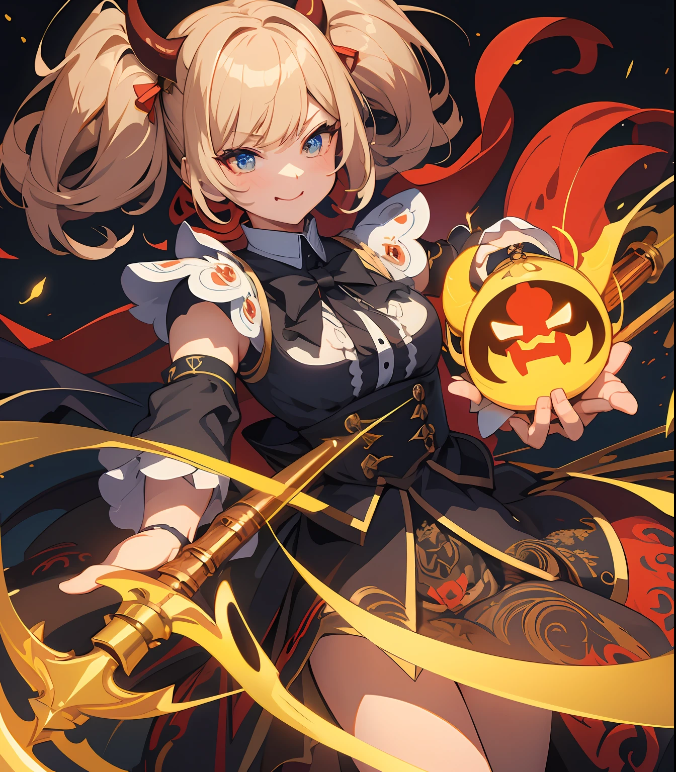 (​masterpiece、top-quality、ultra-detailliert、Best Shadows)、细致背景、a sticker、hight resolution、ultra-detailliert、((Devil-chan))、Beautiful hair、kawaii faces、A detailed eye、devil、With a big sickle、livestream、Charisma Idol Pose、Detailed hand、perfect hand、intricate detailes