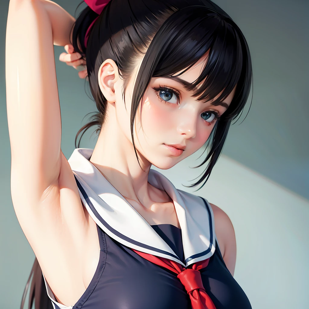 sleeveless,school girl,ponytail,armpit