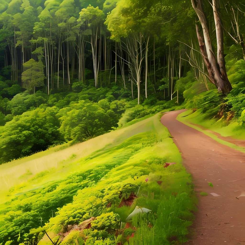 Crie uma imagem deslumbrante que retrate uma paisagem natural intocada, com montanhas majestosas, lush trees and wildlife in harmony.