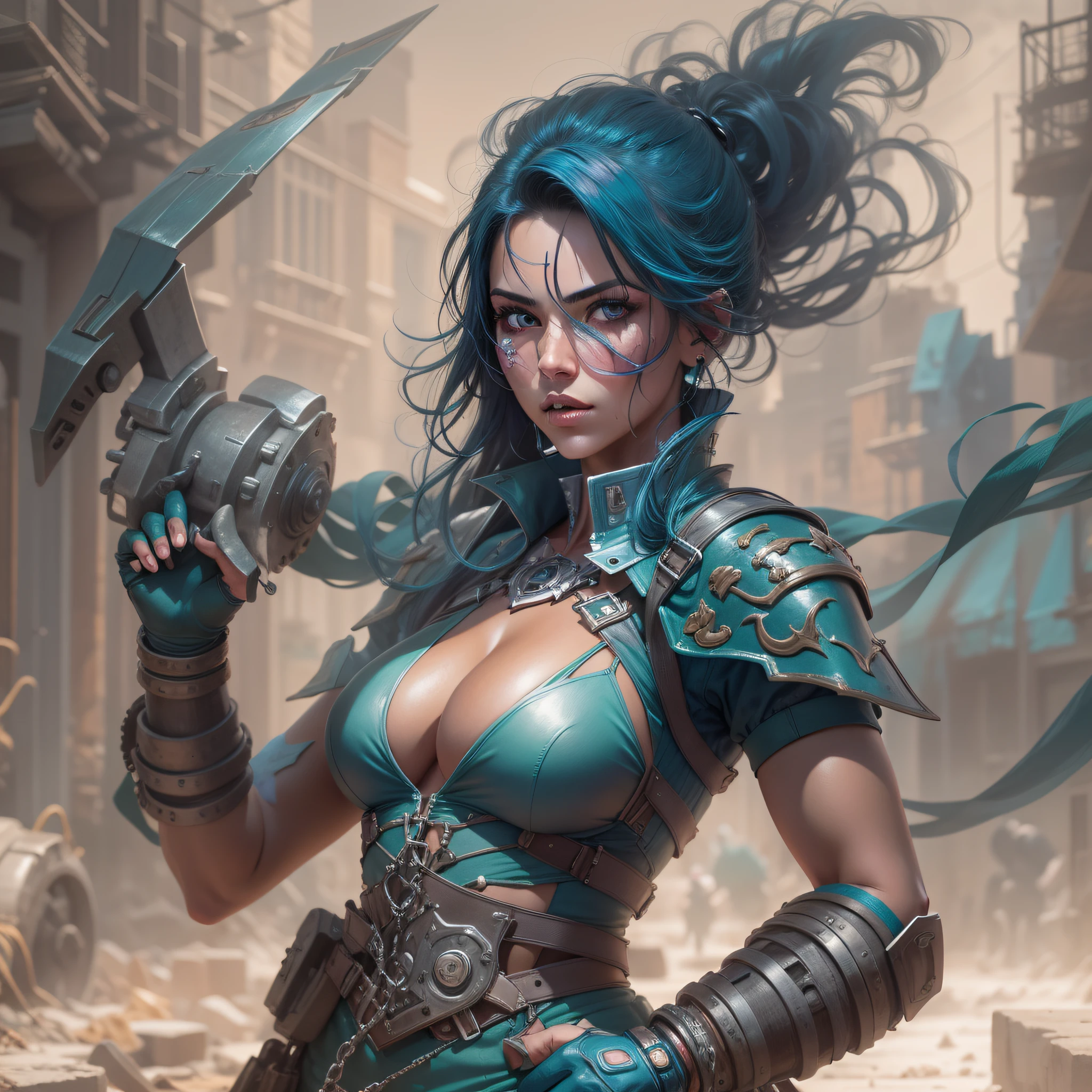 jennifer la mujer mecanica guerrera de combate (cuerpo completo), con su pelo corto , grandes ojos azules, y con el cuerpo de cristal violeta suave , que deja entrever su mecanismo interior, se encuentra en la ciudad de zalem, repleta de elementos tecnologicos .