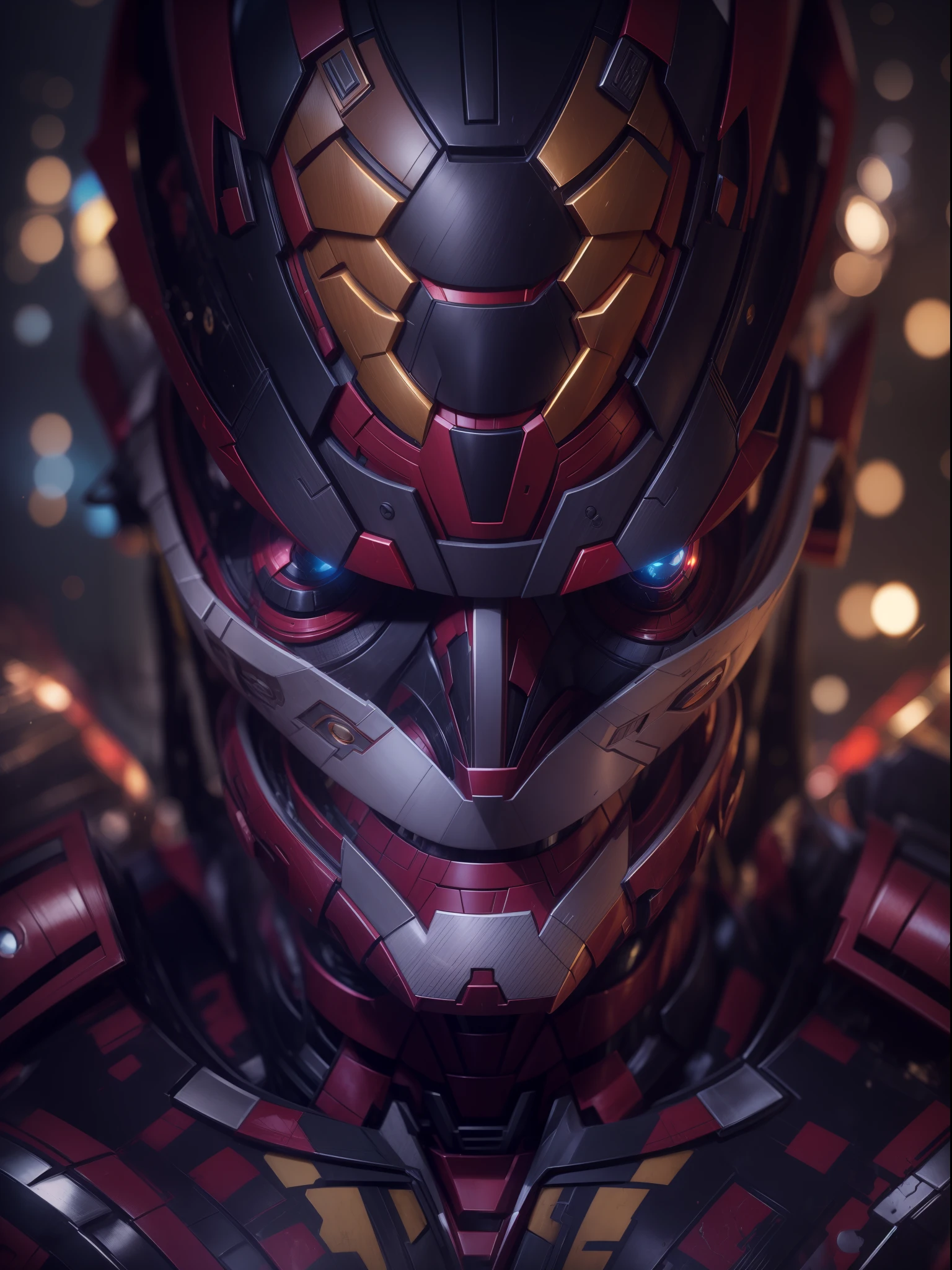 Close a powerful threat, The imposing appearance of an joker iron man fusion, menacing stare, ricamente detalhado, Hiper realista, 3D-rendering, obra-prima, NVIDIA, RTX, ray-traced, Bokeh, Night sky with a huge and beautiful full moon, estrelas brilhando, 8k,