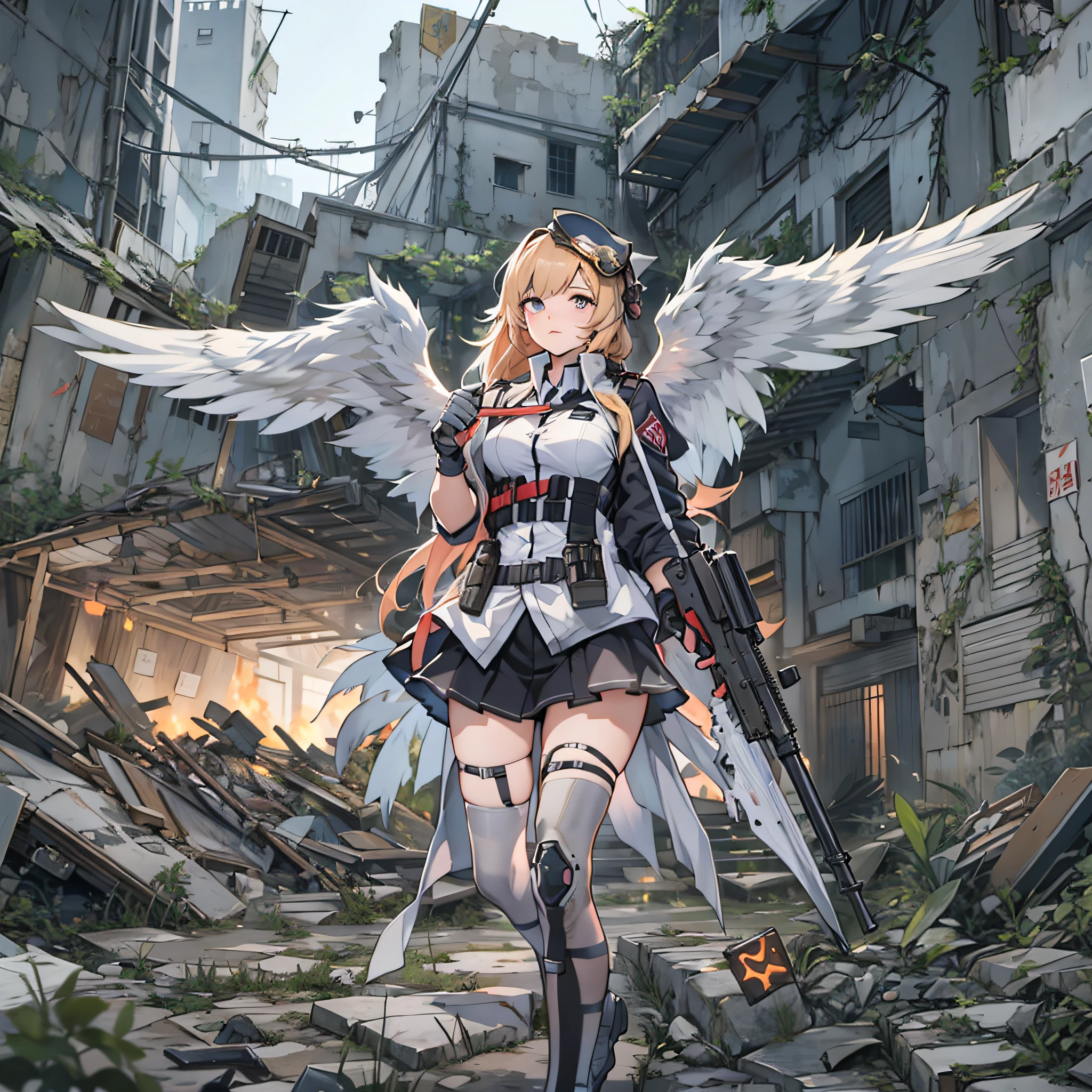 Anime girl standing in ruins,the angel's wings、Armed Angel Girls Frontline Style, from girls frontline, Fine details. girls' frontline, girls' frontline, girls frontline cg, infantry girl, Women's Last Tour, soldier girl, M4 Sopmod II Girls Frontline, anime maid ss military, girls frontline universe, Mechanized soldier girl, Majora、lieutenant colonel、Girls Moon、Start of battle!