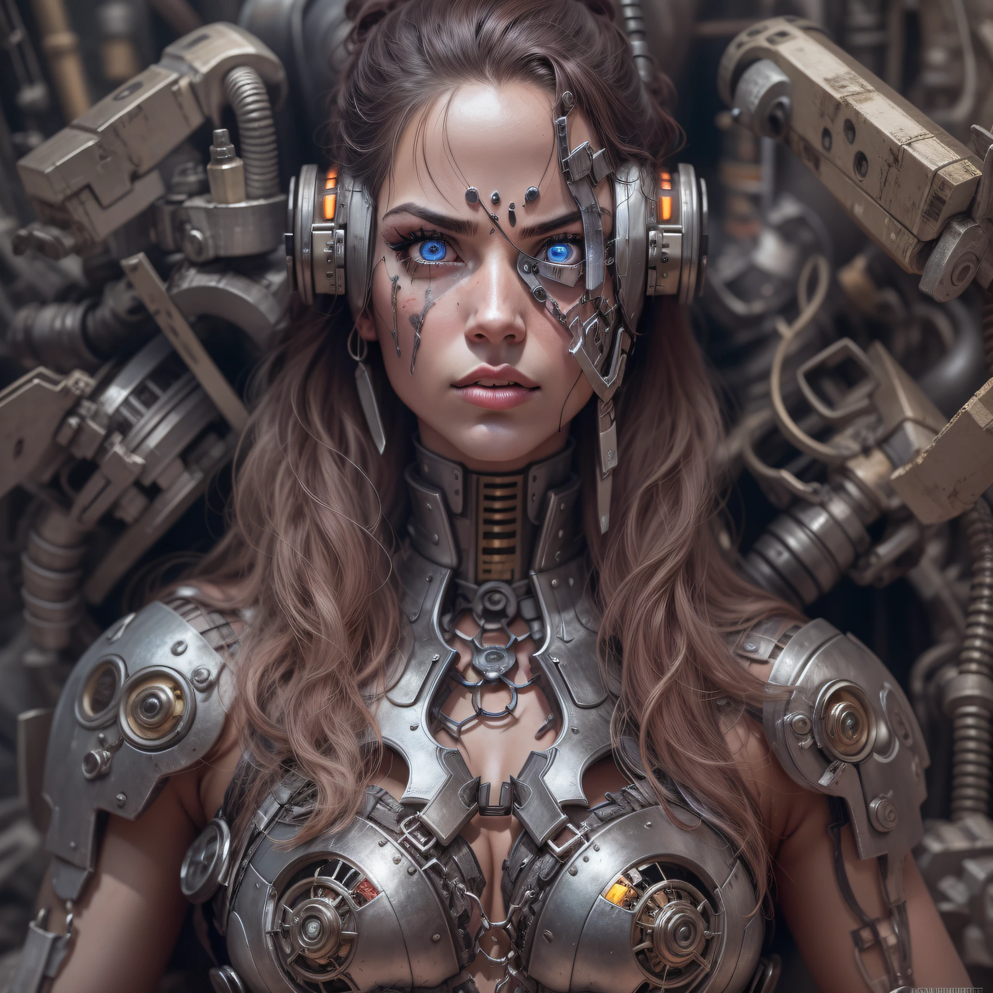 jennifer la mujer mecanica: guerrera de combate, con sus grandes ojos y su cuerpo metalico de cyborg se encuentra en la ciudad de zalem .