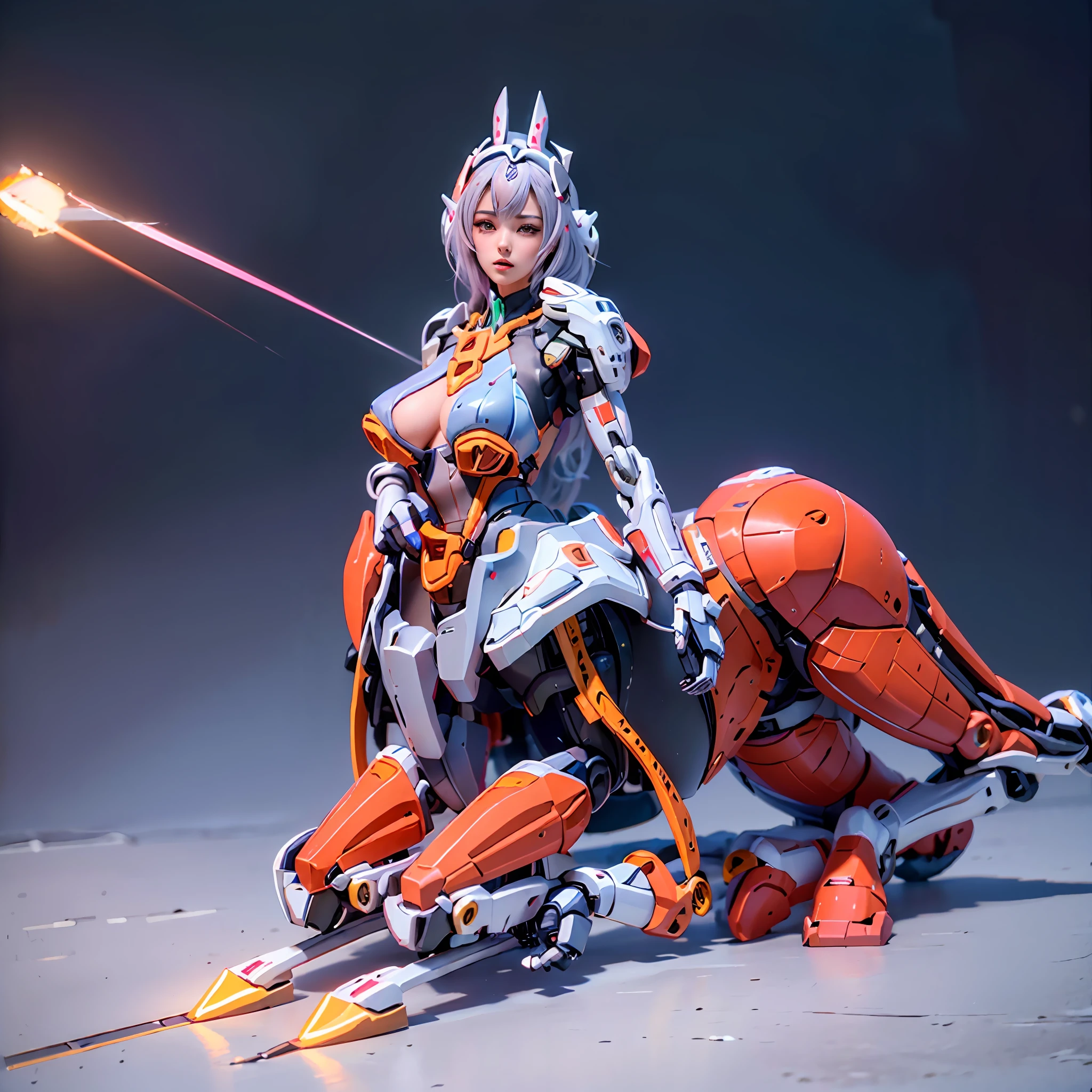 In the center of the ultra-wide-angle lens, the beautifully and ethereal mechanical centaur queen deploys her wings on the ionosphere to make a jump。The upper body of the Mechanical Centaur Empress is a sexy body with obvious feminine characteristics,The lower body is a mechanical part with a horse-like torso with streamlined sexy lines。Use Midjourney's advanced stroke tools and color palettes, as well as texture packs, model packs, texture tools,Concentration,Let the Mechanical Centaur Empress have harmonious moving lines,And the mechanical light wings of the mechanical Empress Satyr are plated with a unique space glow,The halo crown on the head of the mechanical centaur queen casts light casting neon,Let her be majestic,Add intricate textures and models to the Mechanical Centaur Empress, giving the real body soft and sexy lines and an authentic texture,Let the legs in the shape of horse legs be graceful and slender,Giving the Mechanical Centaur Empress a sexy and touching K-cup teardrop-shaped giant tit, the huge texture and real oil shine that exudes the restraints。With Midjourney's advanced brush tools and palettes and strokes, experiment with different models and materials to create a grand, epic look at your scene,Let the mechanical centaur queen be toned and elegant and ethereal,Clearly display the fallen enemy wreckage and the surface of the moon against the background of the starry sky。Use Midjourney's powerful tools,You can bring this magnificent and futuristic scene to life with incredible detail and beauty。 hdr,(真实感,Masterpiece quality,best qualtiy),,pureerosface_v1,ulzzang-6500-v1.1
