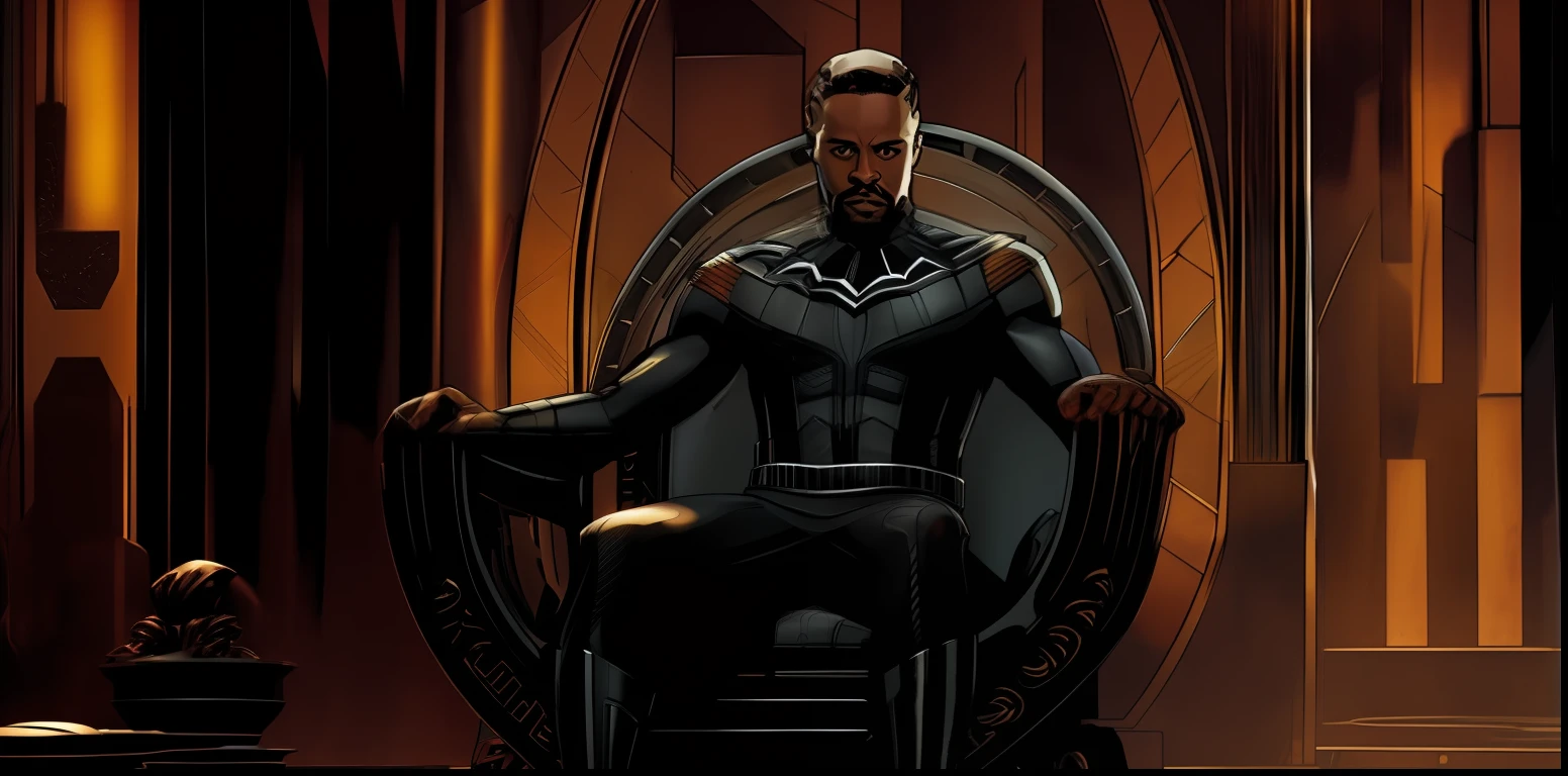 um close up de uma pessoa sentada em um trono em uma sala, pantera negra, Wakanda, Ryan Gosling como Pantera Negra, sentado em seu trono, Da Marvel Studios, sentado no trono, pantera, Fundo Wakanda, sentado no trono obsidiano, sentado no trono, Sente-se no trono, sentado em um trono, cinemactic. ", Thor Preto