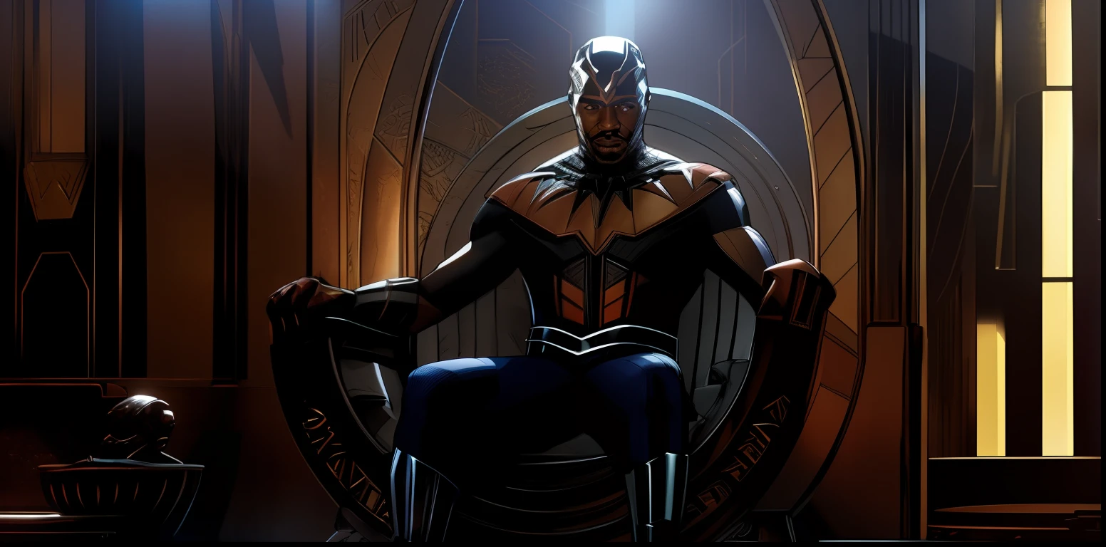 um close up de uma pessoa sentada em um trono em uma sala, pantera negra, Wakanda, Ryan Gosling como Pantera Negra, sentado em seu trono, Da Marvel Studios, sentado no trono, pantera, Fundo Wakanda, sentado no trono obsidiano, sentado no trono, Sente-se no trono, sentado em um trono, cinemactic. ", Thor Preto