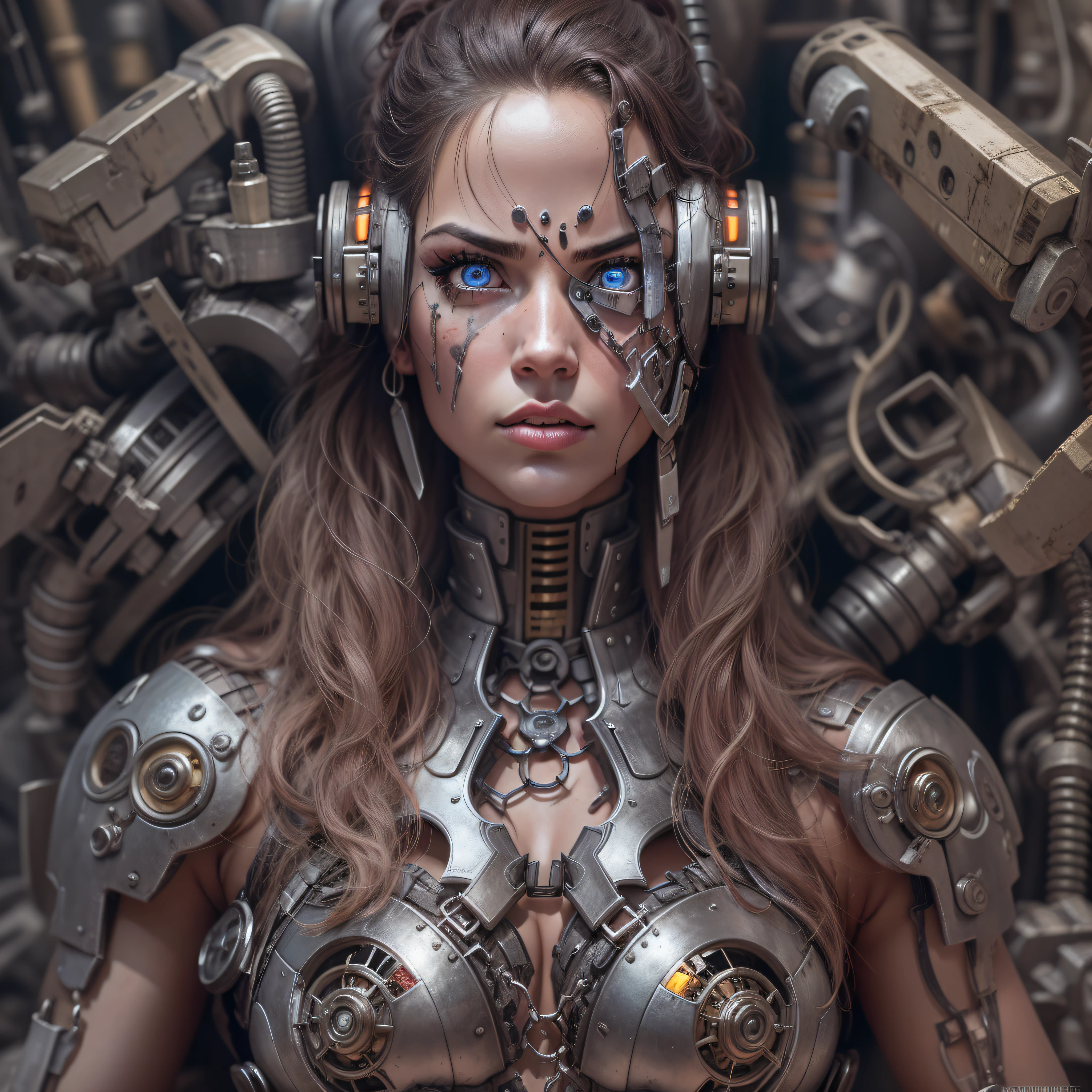jennifer la mujer mecanica: guerrera de combate, con sus grandes ojos y su cuerpo metalico de cyborg se encuentra en la ciudad de zalem .